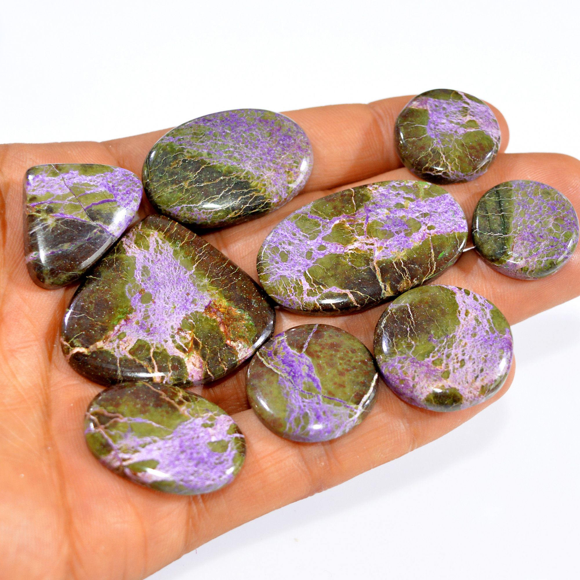 9Pcs 224Cts Purple Stichtite Cabochon Natural Gemstone For Wire Wrap Pendant and Jewelry Handmade Gems Gift For Her 35x32 18x18mm16062