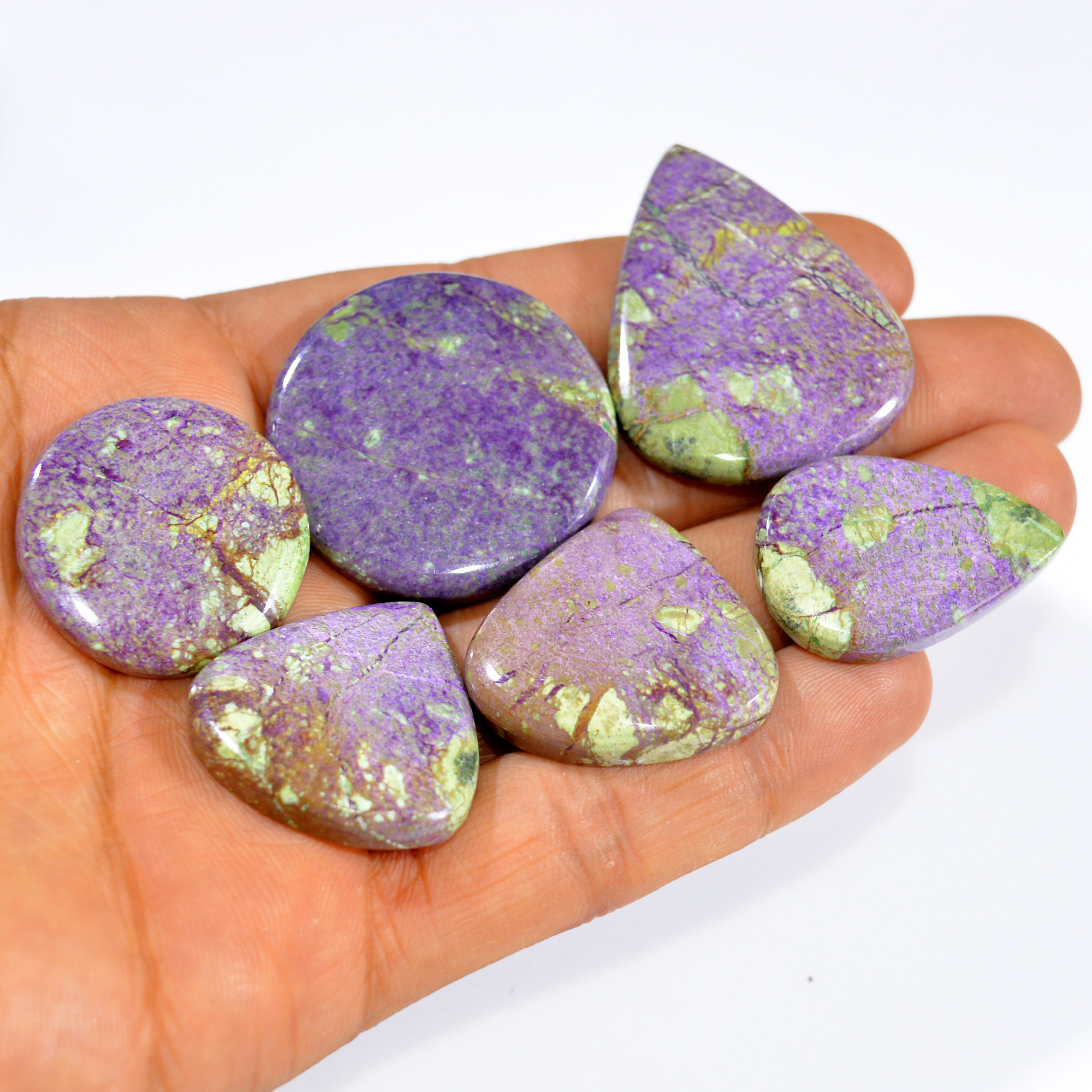 6Pcs 203Cts Natural Stichtite Gemstone Cabochon Lot Silver Necklace Handmade Serpentine Stichtite for Reiki and Healing 40x30 28x27mm 16066