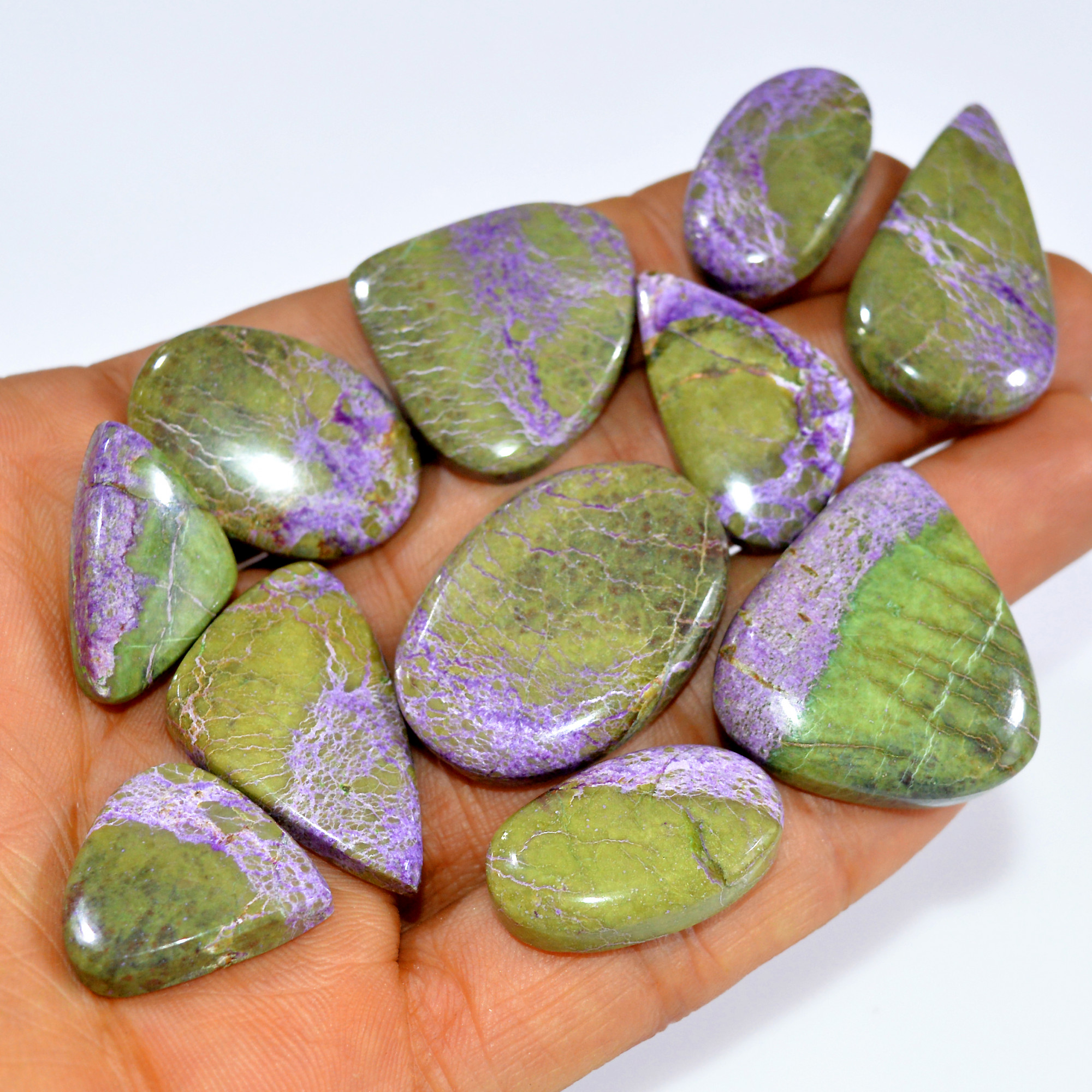 11Pcs 236Cts Natural Stichtite Gemstone Cabochon Lot Silver Necklace Handmade Serpentine Stichtite for Reiki and Healing 34x18 22x12mm 16067