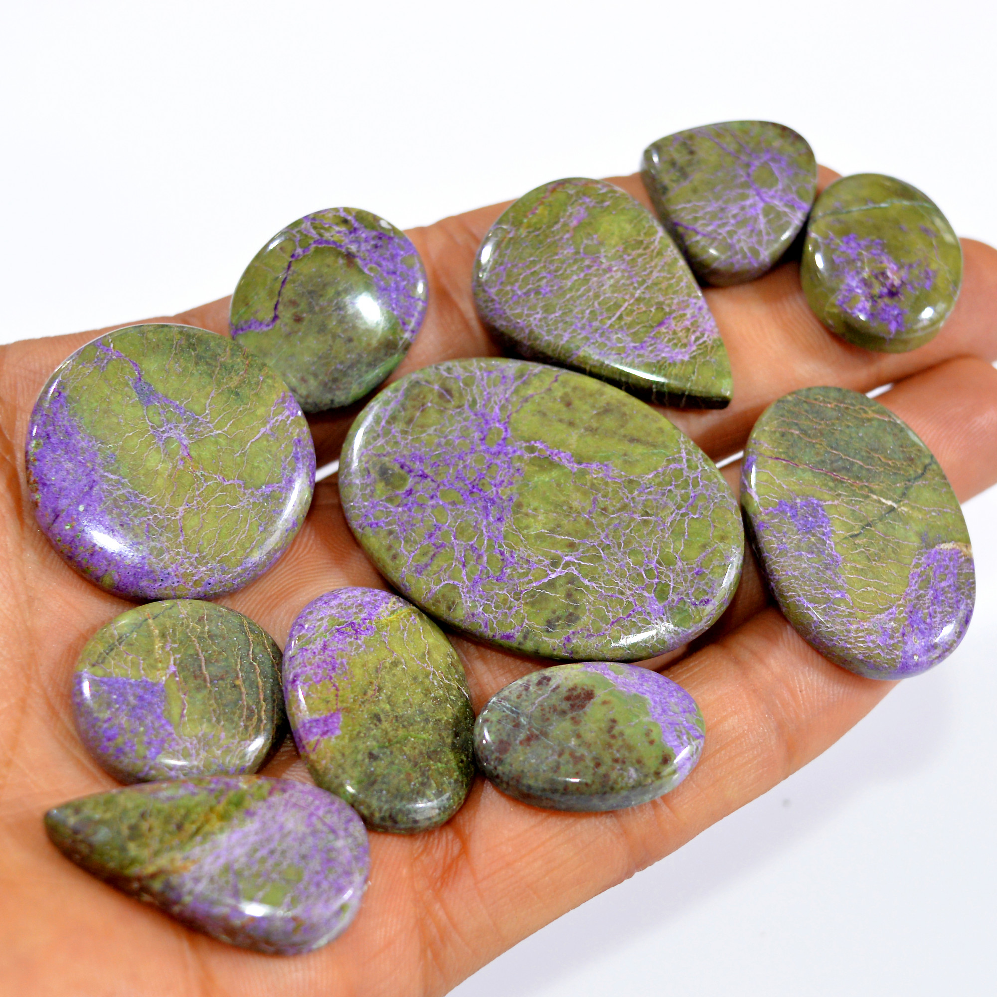 11Pc 269Ct Natural Stichtite Gemstone Cabochon Lot Silver Necklace Handmade Serpentine Stichtite for Reiki and Healing 42x29 20x14 mm 16068