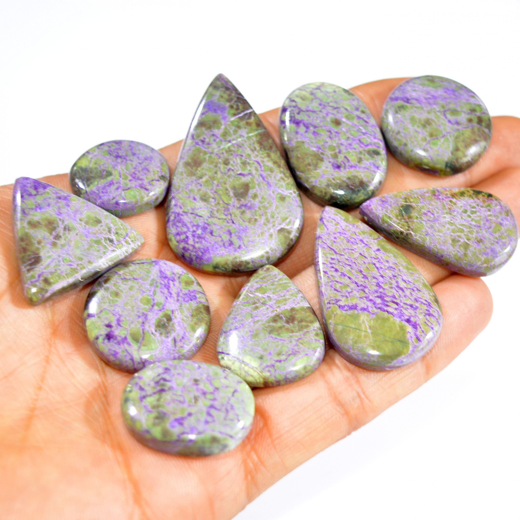 10Pc 303Ct Natural Stichtite Gemstone Cabochon Lot Silver Necklace Handmade Serpentine Stichtite for Reiki and Healing 45x27 20x20 mm 16070