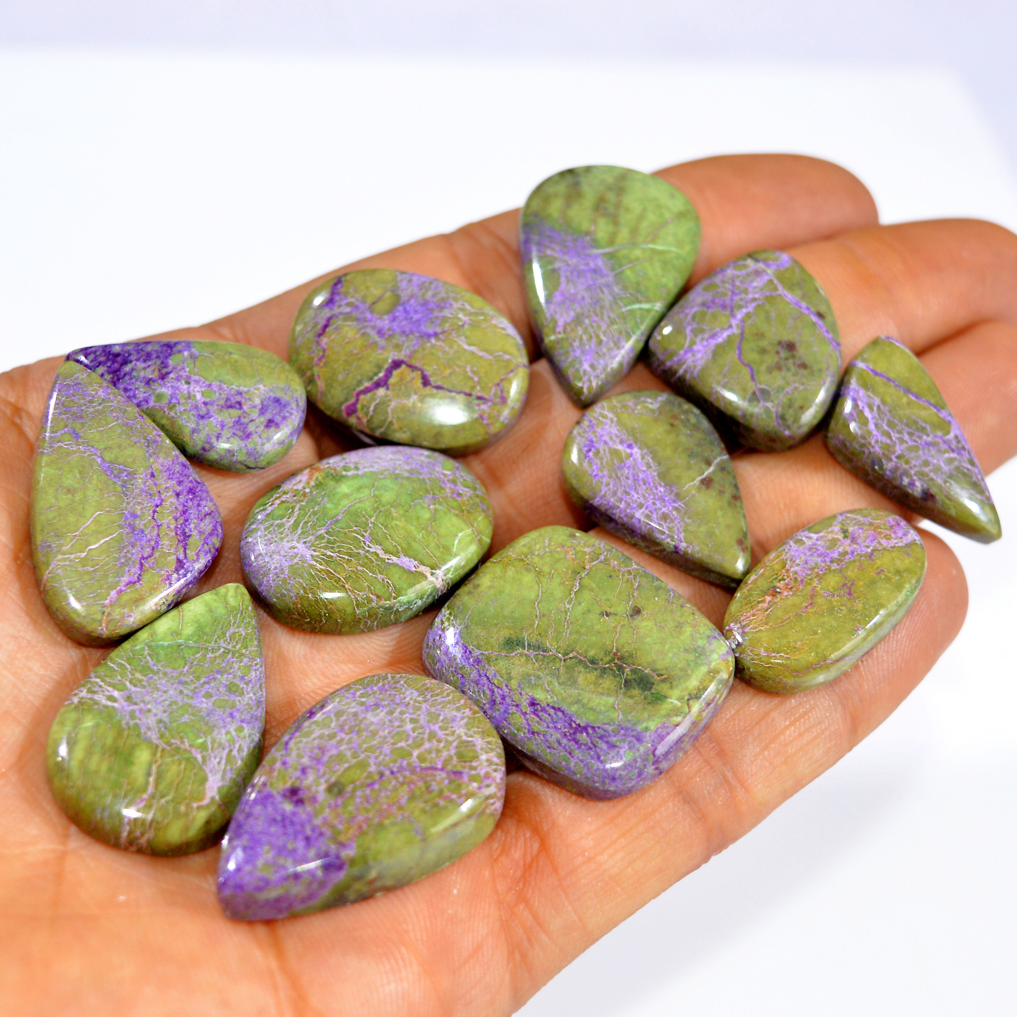 12Pc 250Ct Natural Stichtite Gemstone Cabochon Lot Silver Necklace Handmade Serpentine Stichtite for Reiki and Healing 25x20 23x11 mm 16071