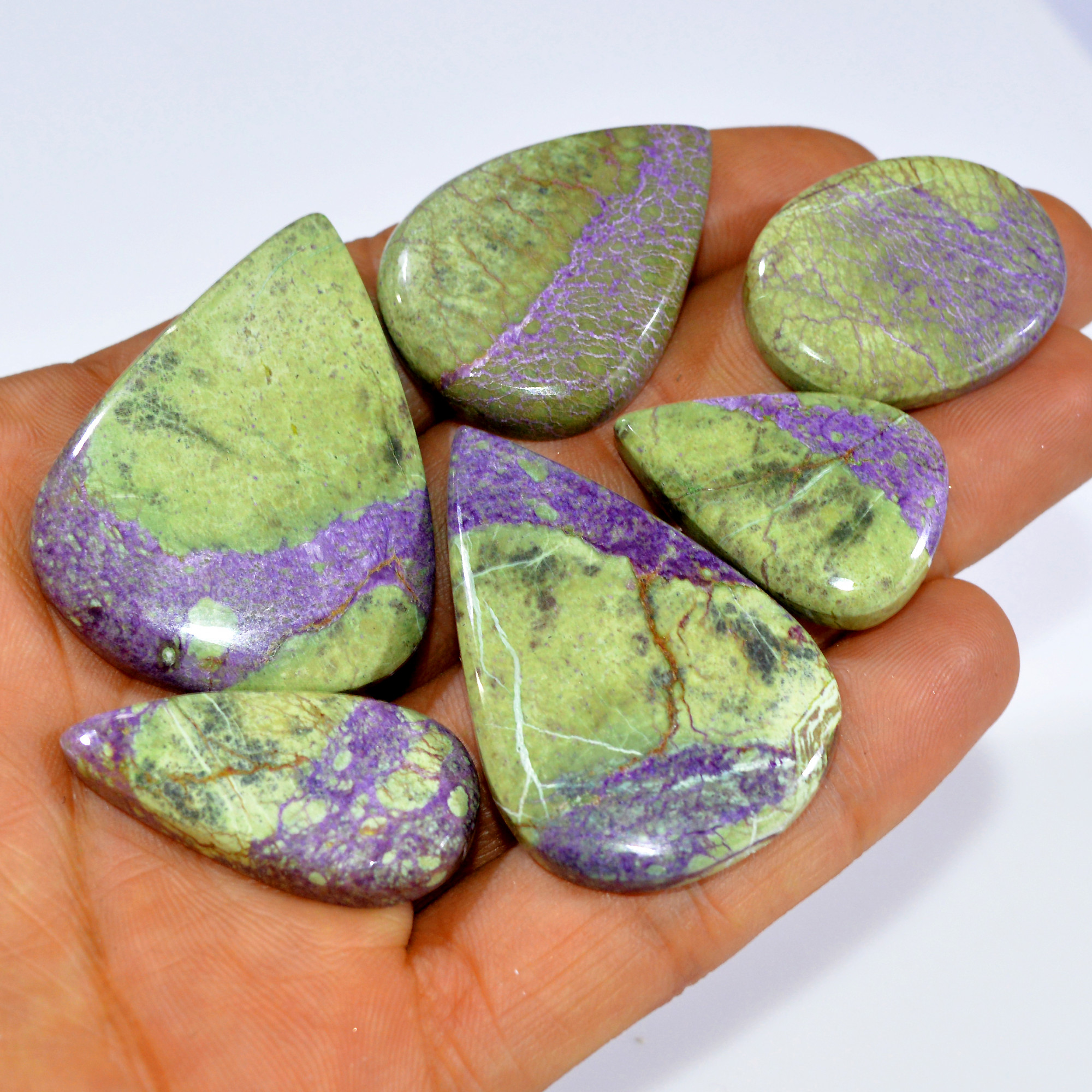 6Pc 242Ct Natural Stichtite Gemstone Cabochon Lot Silver Necklace Handmade Serpentine Stichtite for Reiki and Healing 44x33 30x20 mm 16072