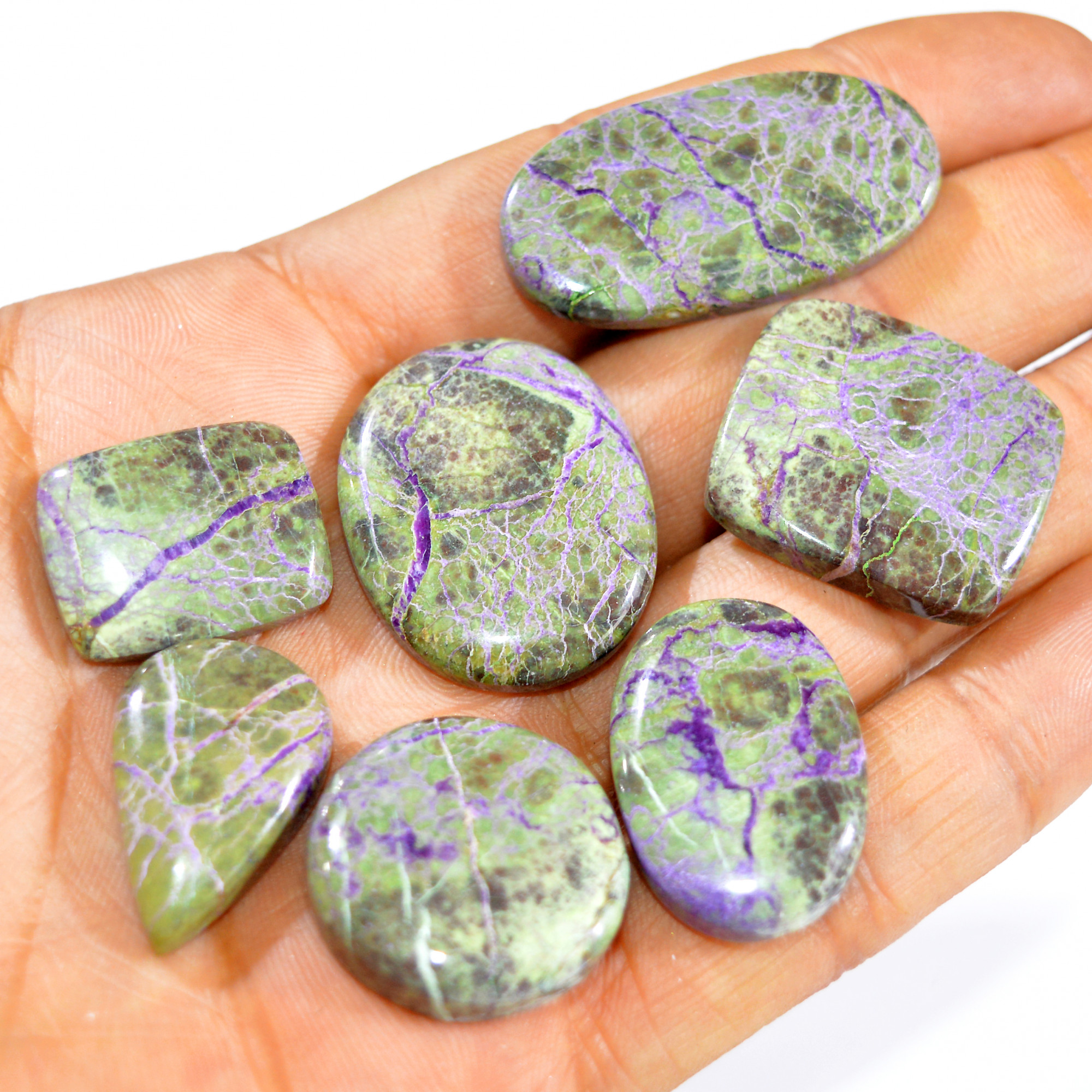 7Pc 193Ct Natural Stichtite Gemstone Cabochon Lot Silver Necklace Handmade Serpentine Stichtite for Reiki and Healing 36x19 20x15 mm 16073