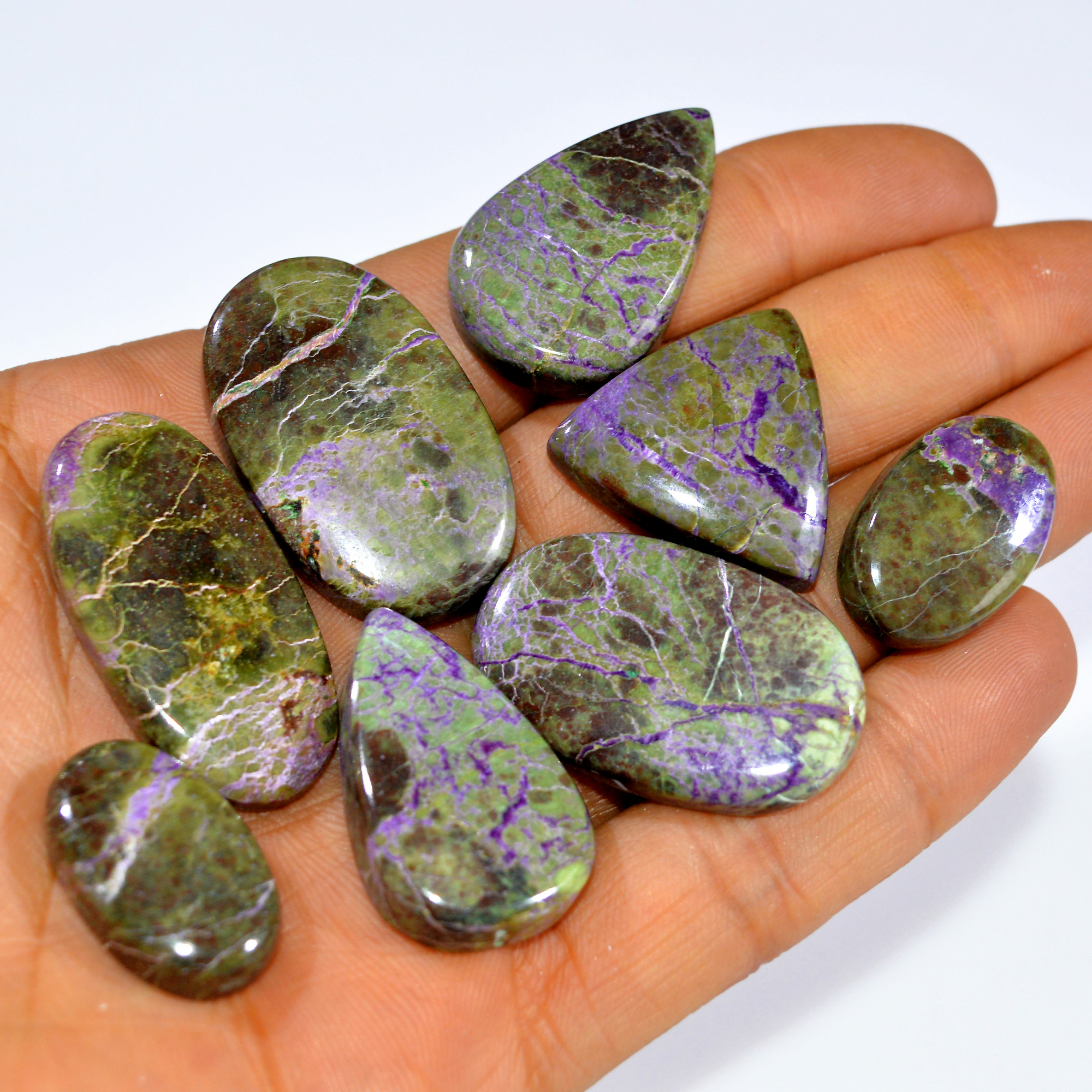 8Pc 254Ct Natural Stichtite Gemstone Cabochon Lot Silver Necklace Handmade Serpentine Stichtite for Reiki and Healing 35x20 22x13 mm 16074