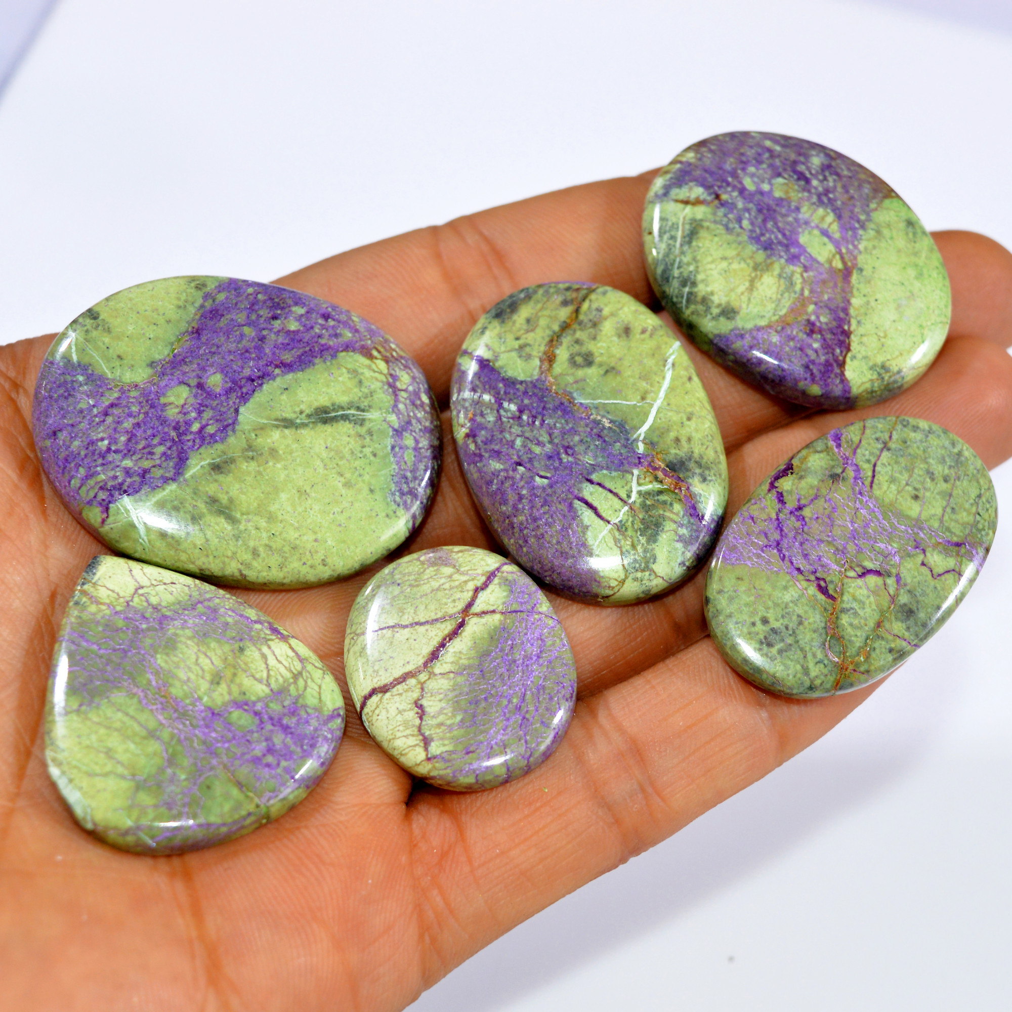 6Pc 268Ct Natural Stichtite Gemstone Cabochon Lot Silver Necklace Handmade Serpentine Stichtite for Reiki and Healing 41x31 25x20 mm 16075