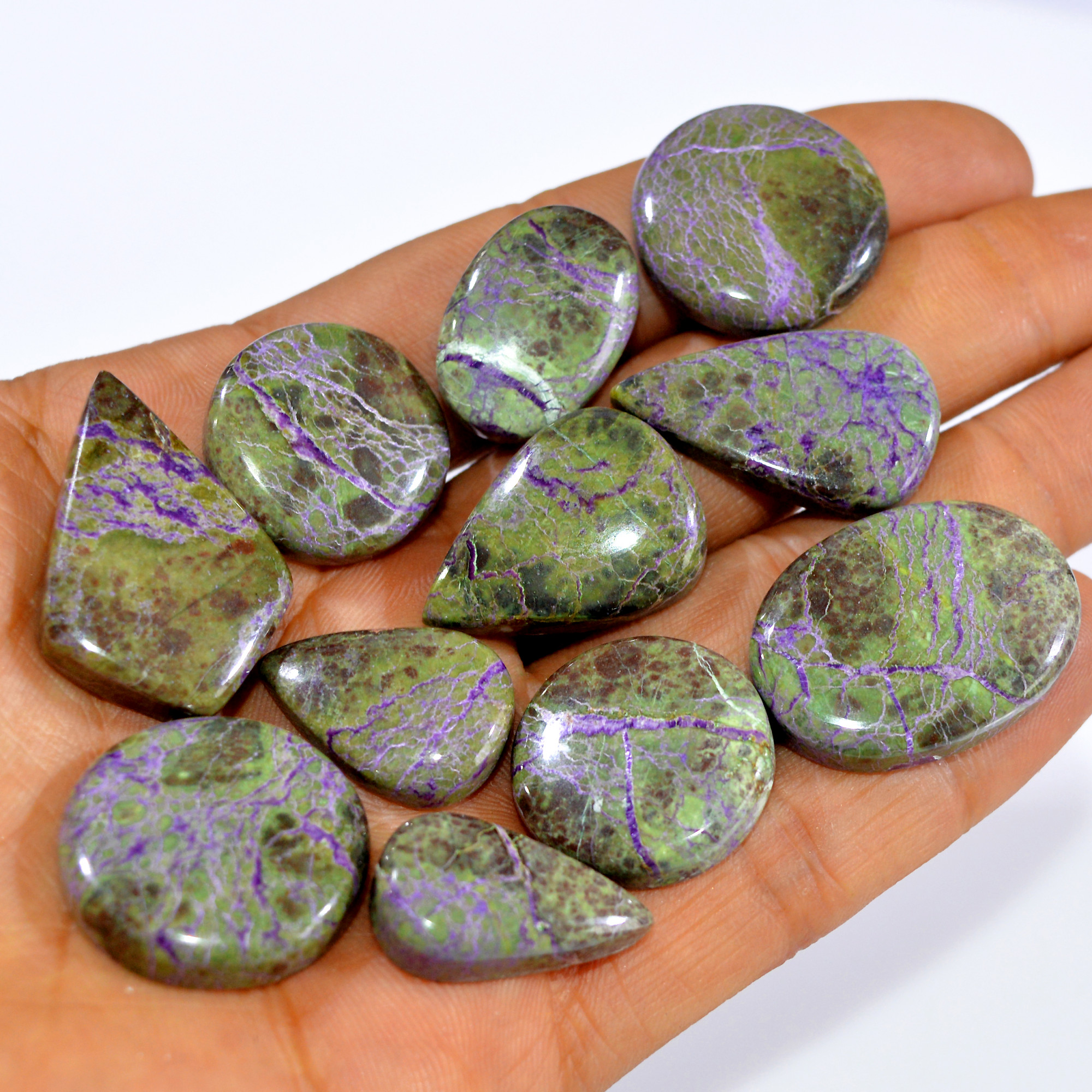 11Pc 259Ct Natural Stichtite Gemstone Cabochon Lot Silver Necklace Handmade Serpentine Stichtite for Reiki and Healing 30x20 20x15 mm 16076
