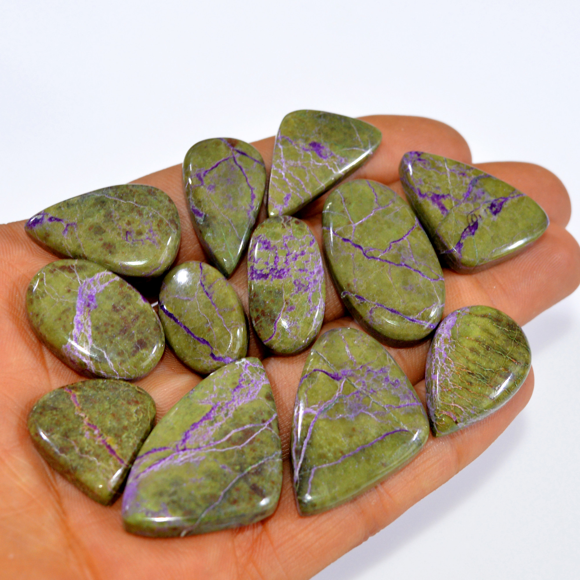 12Pc 238Ct Natural Stichtite Gemstone Cabochon Lot Silver Necklace Handmade Serpentine Stichtite for Reiki and Healing 35x20 19x11 mm 16079