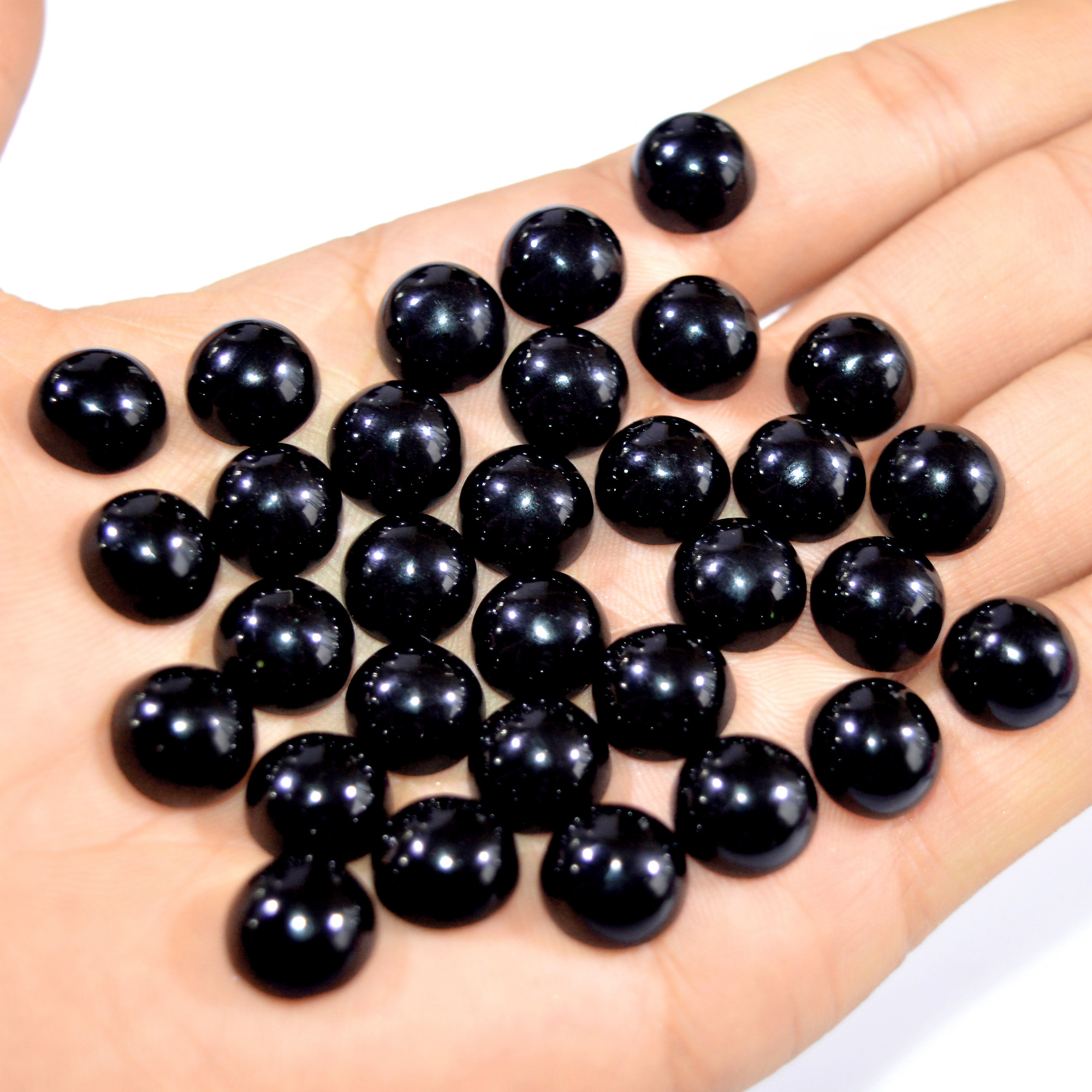 31Pcs 206Ct Natural Black Onyx Cabochon Loose Back Unpolished Gemstone Lot Jewelry Making Handmade Crystal Craft Supplies 10x10mm 16092