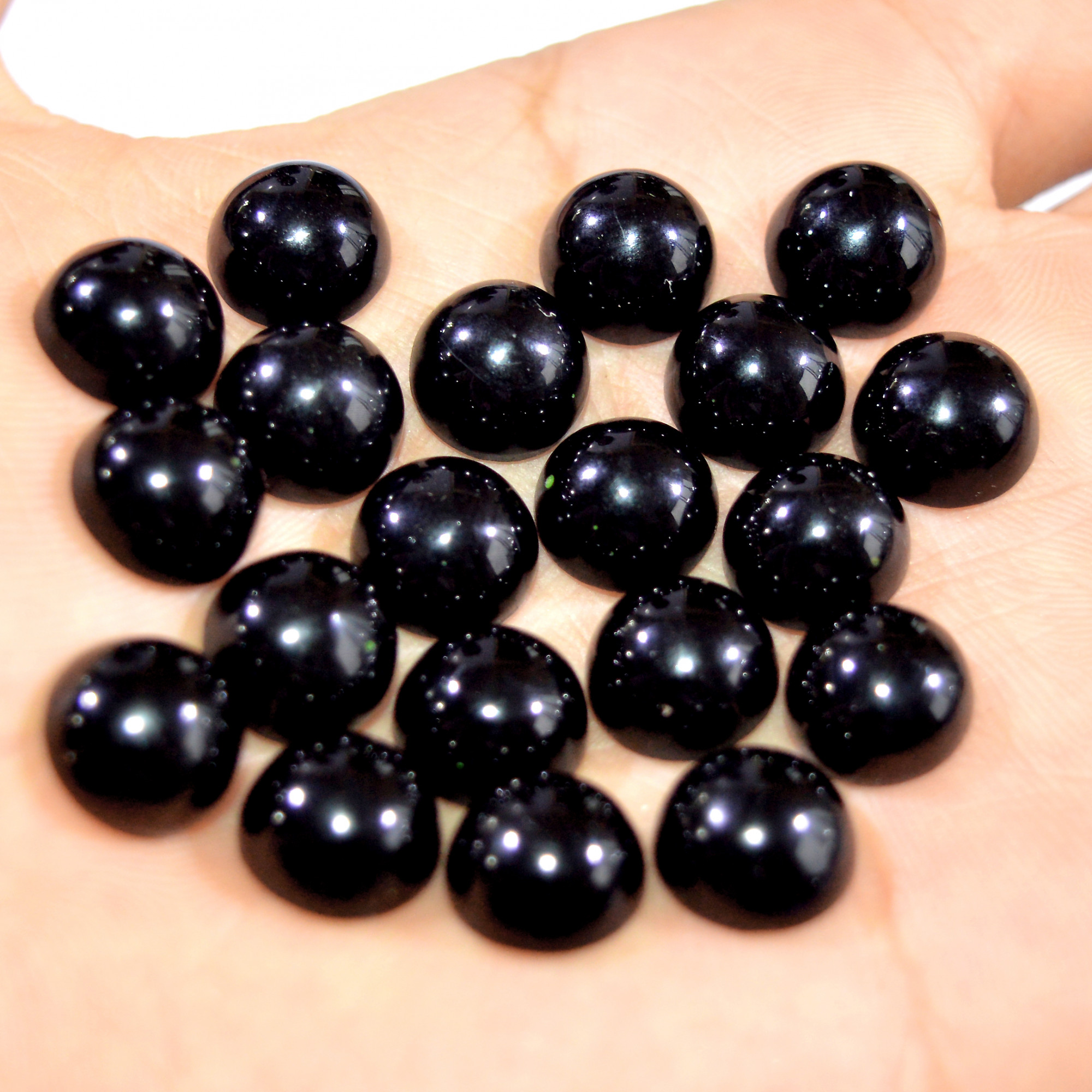 20Pcs 132Ct Natural Black Onyx Cabochon Loose Back Unpolished Gemstone Lot Jewelry Making Handmade Crystal Craft Supplies 10x10mm 16093