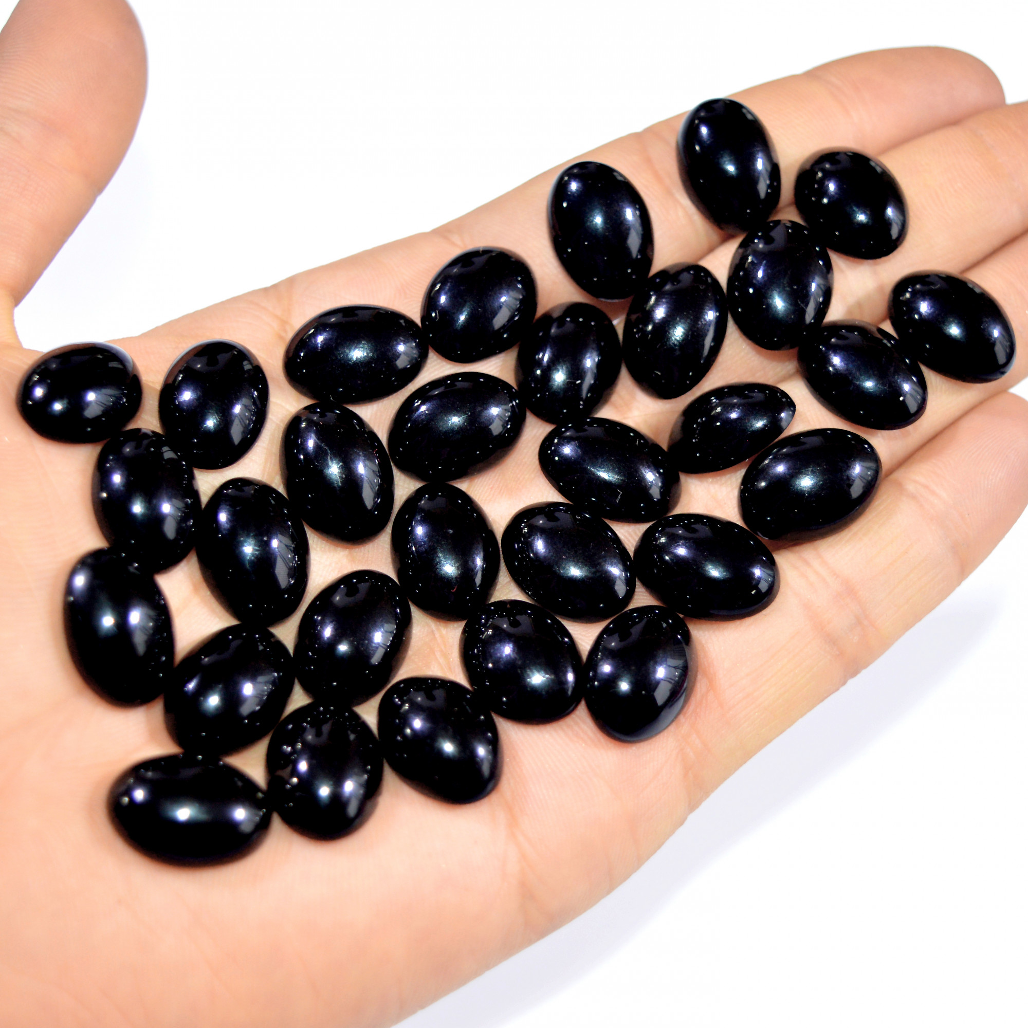 30Pcs 295Ct Natural Black Onyx Cabochon Loose Back Unpolished Gemstone Lot Jewelry Making Handmade Crystal Craft Supplies 15x10mm 16097