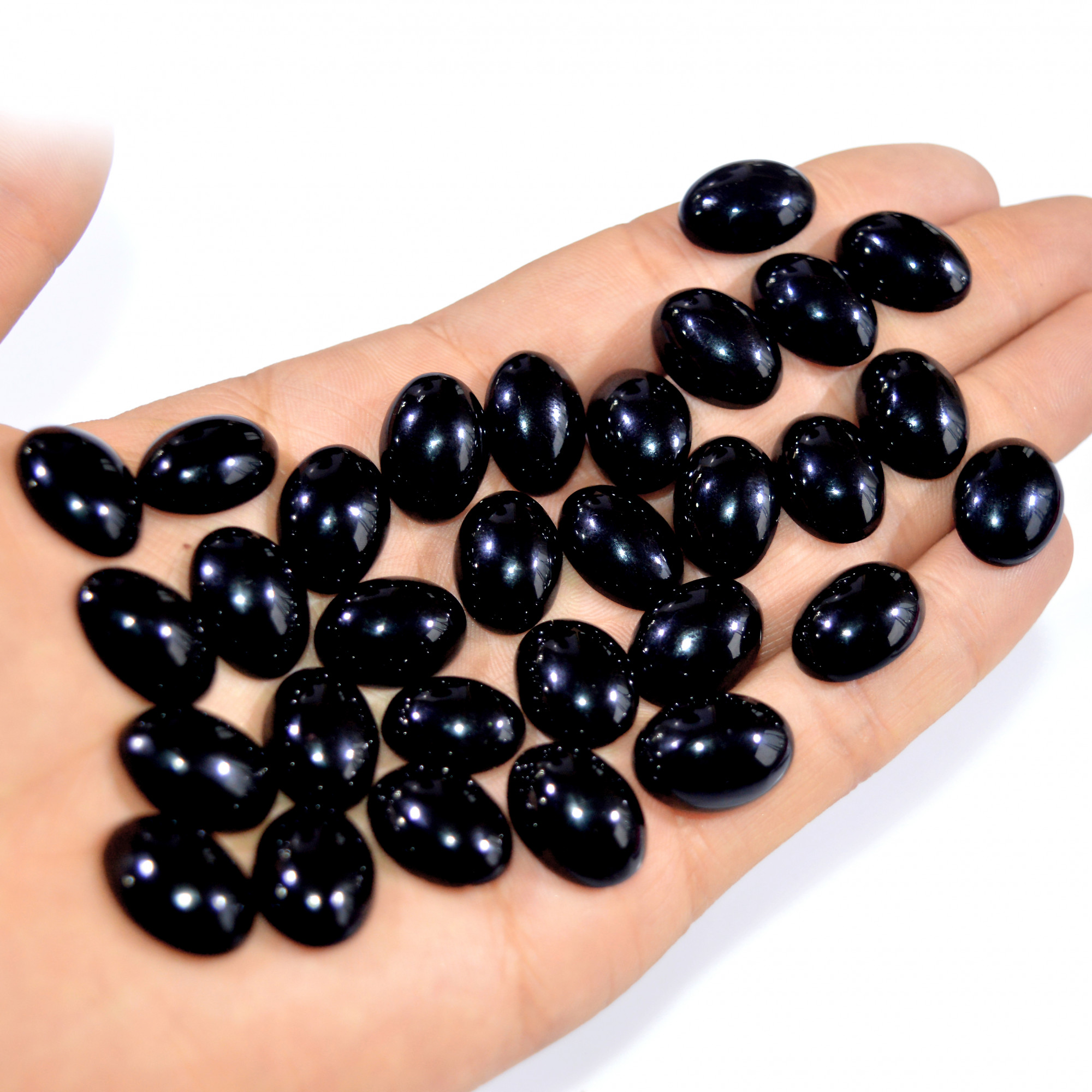 30Pcs 290Ct Natural Black Onyx Cabochon Loose Back Unpolished Gemstone Lot Jewelry Making Handmade Crystal Craft Supplies 15x10mm 16098