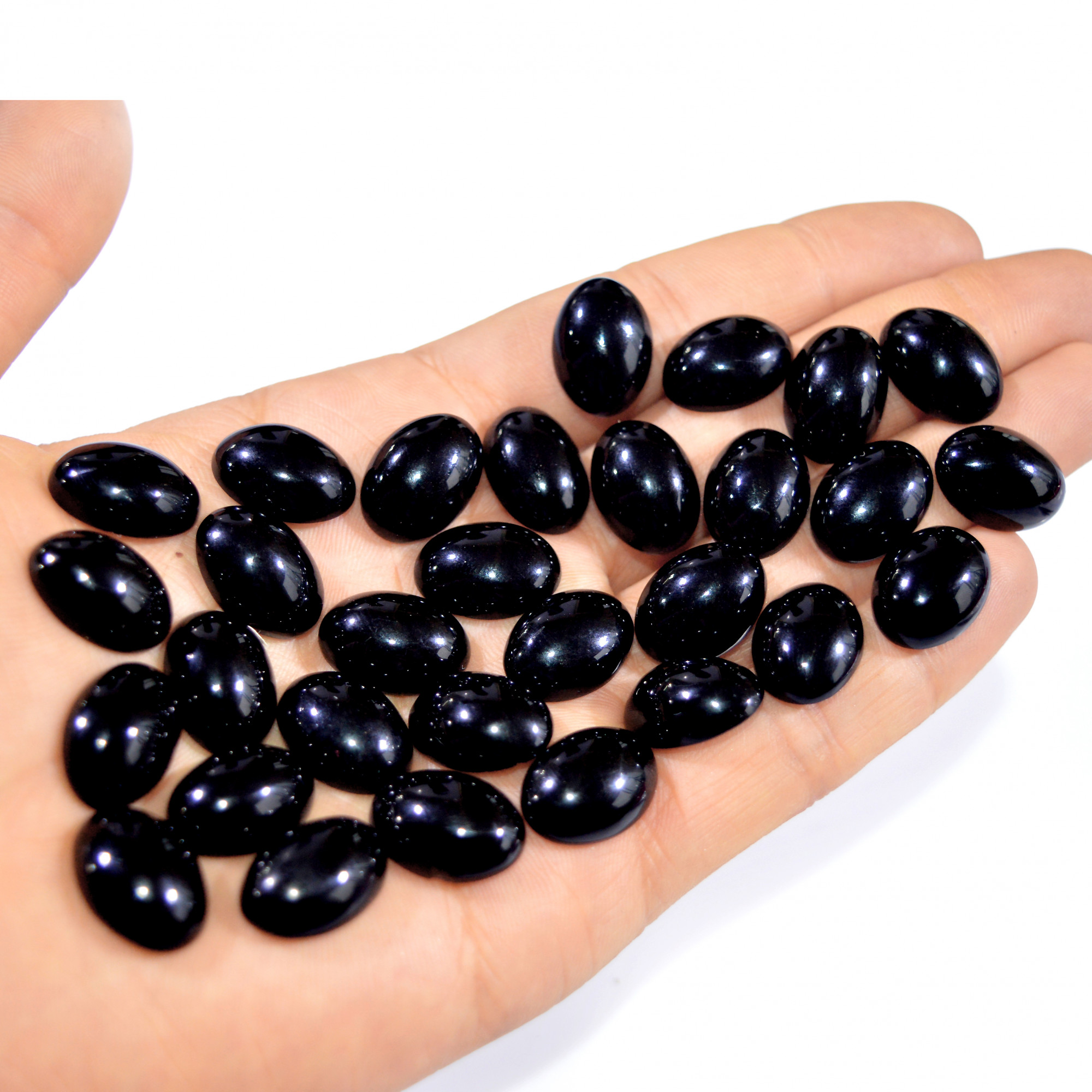 30Pcs 300Ct Natural Black Onyx Cabochon Loose Back Unpolished Gemstone Lot Jewelry Making Handmade Crystal Craft Supplies 15x10mm 16099