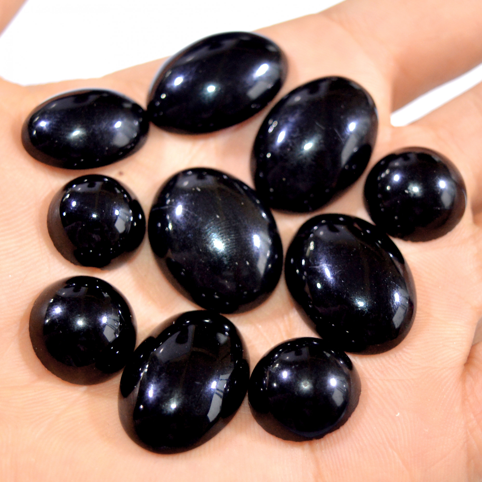10Pcs 187Ct Natural Black Onyx Cabochon Loose Back Unpolished Gemstone Lot Jewelry Making Handmade Crystal Supplies 24x15 13x13mm 16100