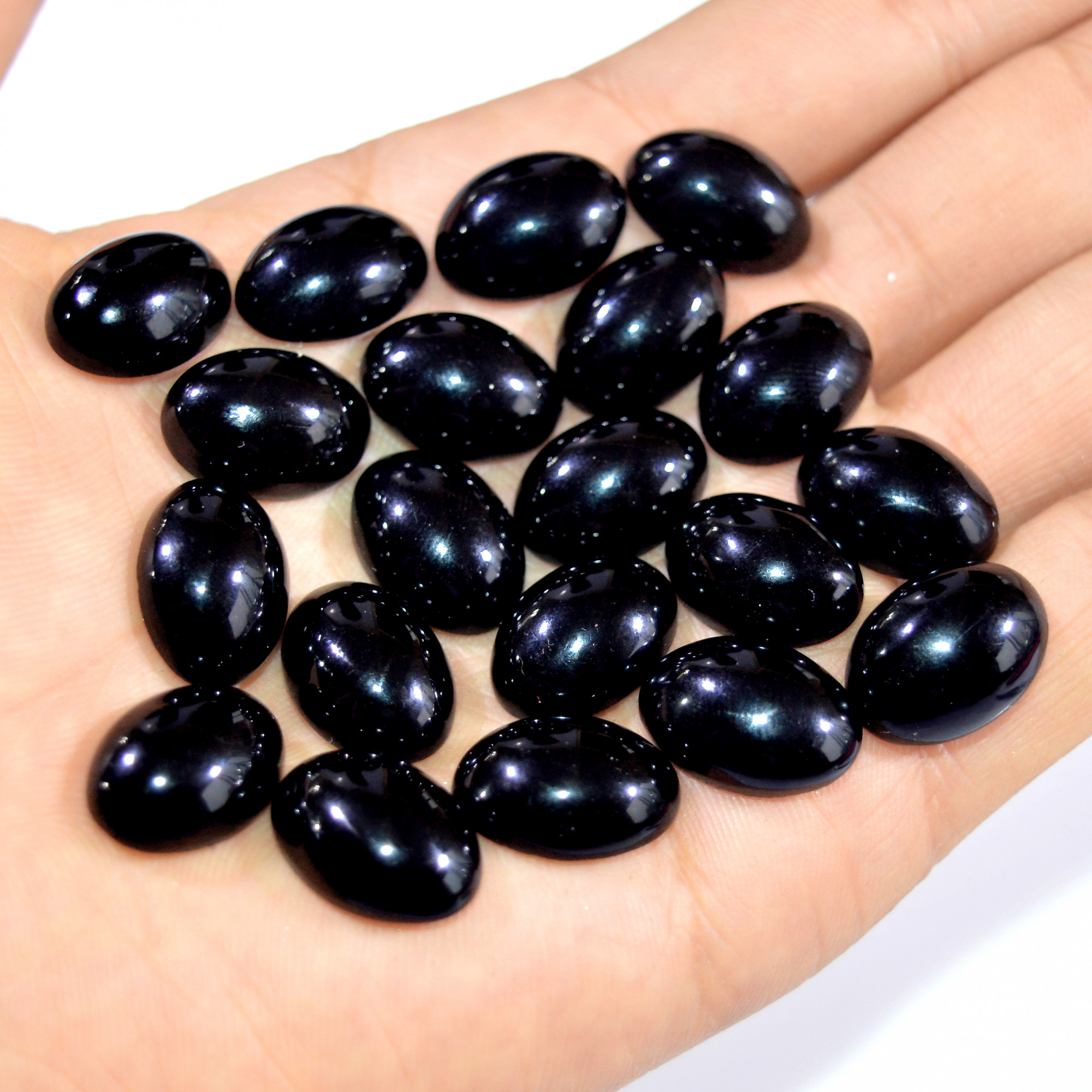 20Pcs 201Ct Natural Black Onyx Cabochon Loose Back Unpolished Gemstone Lot Jewelry Making Handmade Crystal Craft Supplies 15x10mm 16101