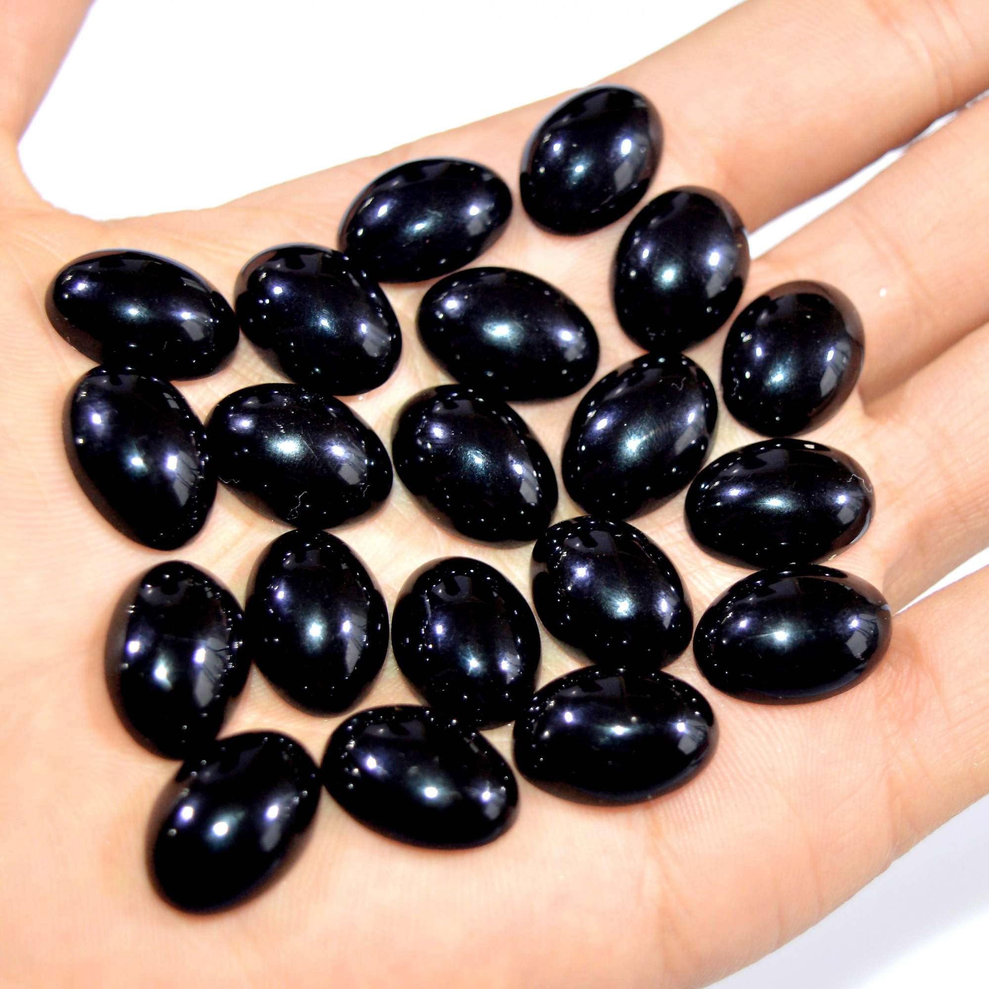20Pcs 203Ct Natural Black Onyx Cabochon Loose Back Unpolished Gemstone Lot Jewelry Making Handmade Crystal Craft Supplies 16x10mm 16102