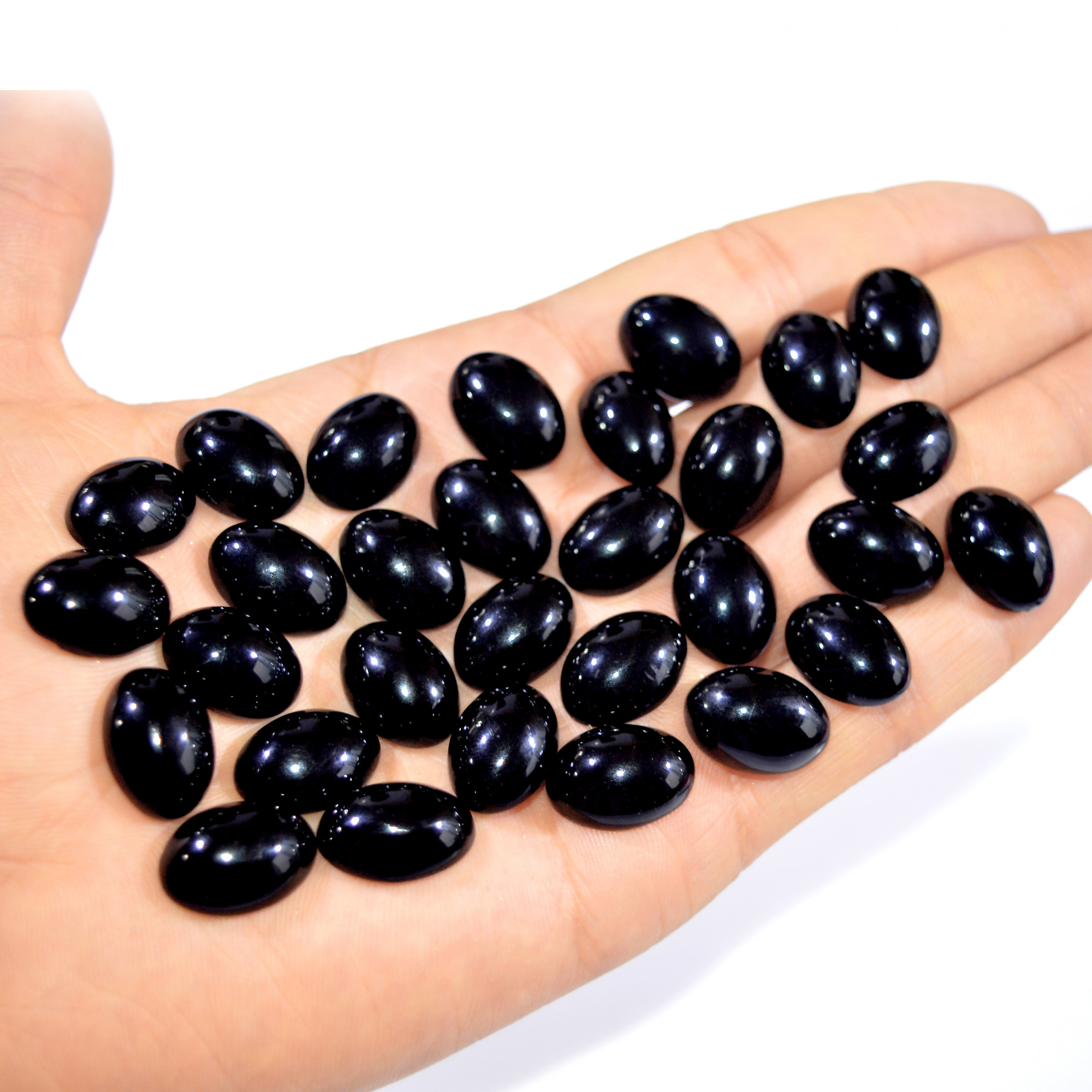 30Pcs 304Ct Natural Black Onyx Cabochon Loose Back Unpolished Gemstone Lot Jewelry Making Handmade Crystal Craft Supplies 16x11mm 16103