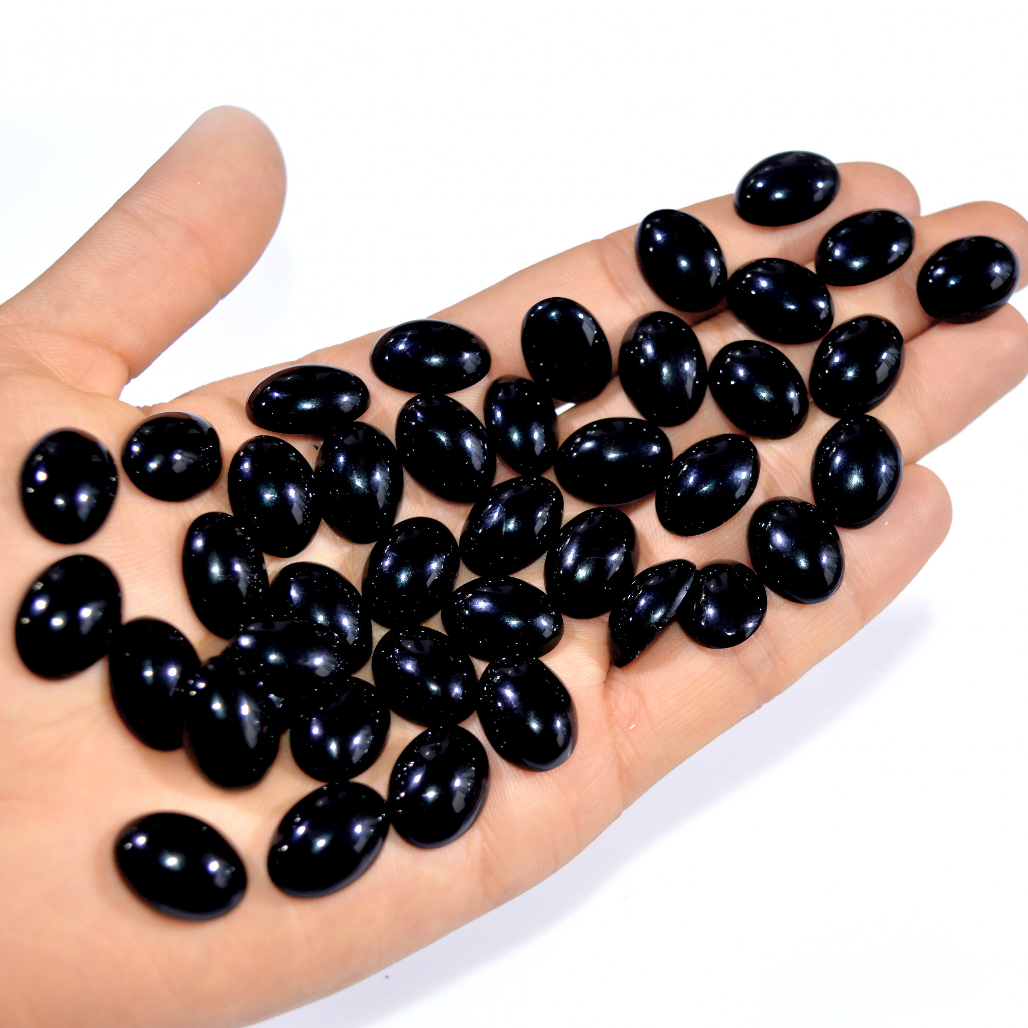 40Pcs 394Ct Natural Black Onyx Cabochon Loose Back Unpolished Gemstone Lot Jewelry Making Handmade Crystal Craft Supplies 16x10mm 16104