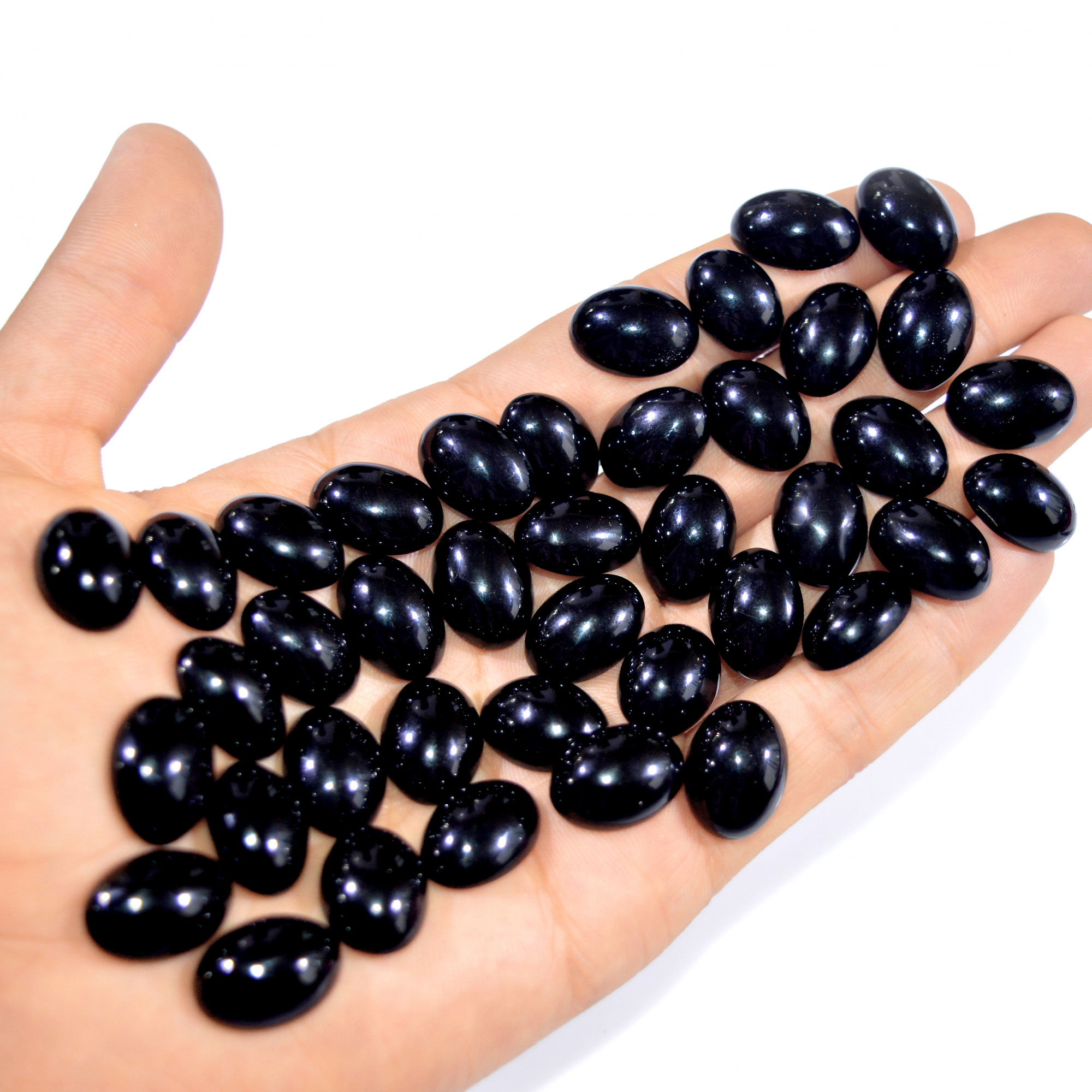 40Pcs 402Ct Natural Black Onyx Cabochon Loose Back Unpolished Gemstone Lot Jewelry Making Handmade Crystal Craft Supplies 16x10mm 16105