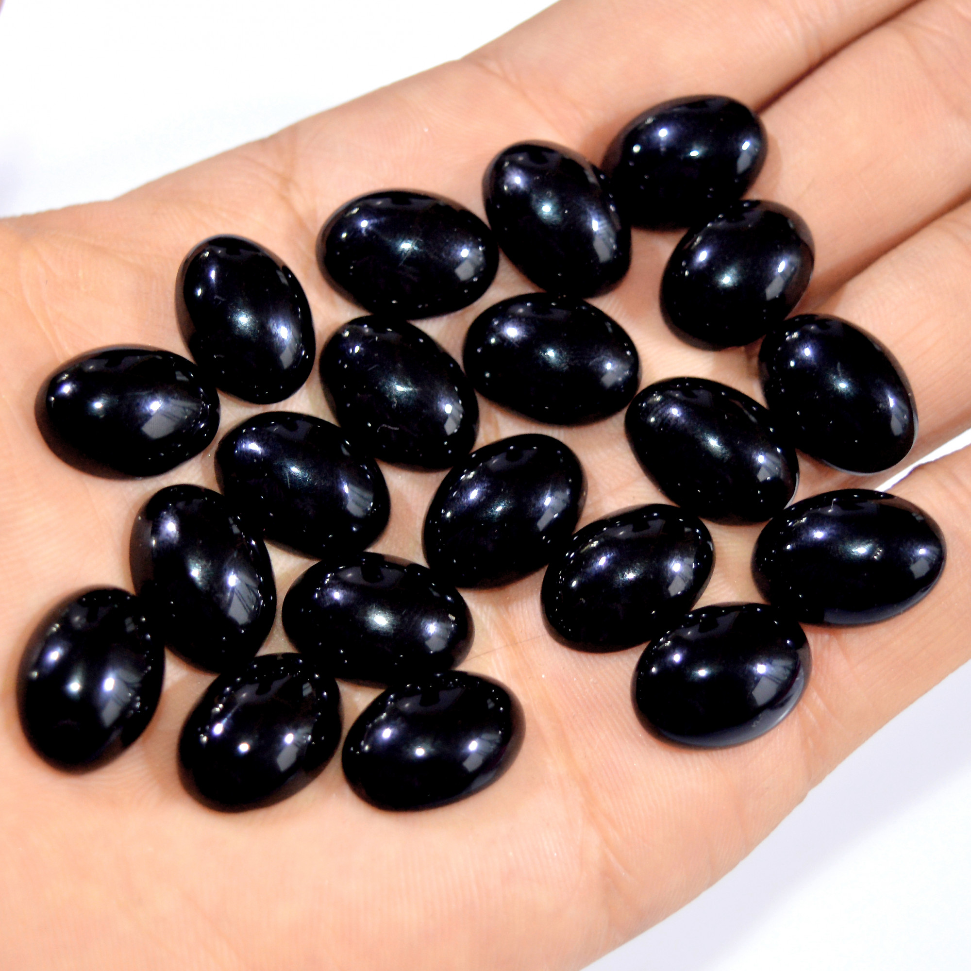 20Pcs 199Ct Natural Black Onyx Cabochon Loose Back Unpolished Gemstone Lot Jewelry Making Handmade Crystal Craft Supplies 16x10mm 16106