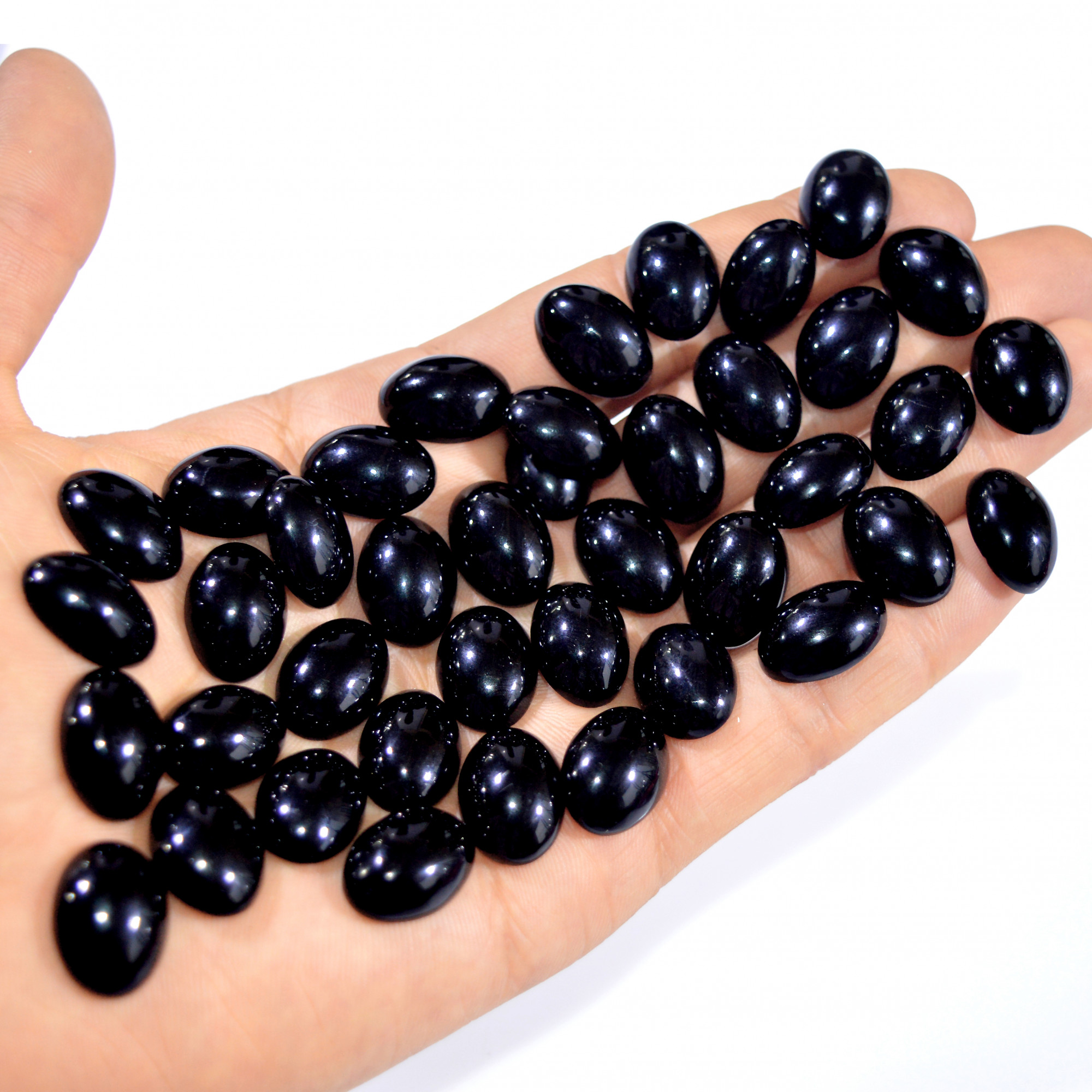 40Pcs 393Ct Natural Black Onyx Cabochon Loose Back Unpolished Gemstone Lot Jewelry Making Handmade Crystal Craft Supplies 15x10mm 16107