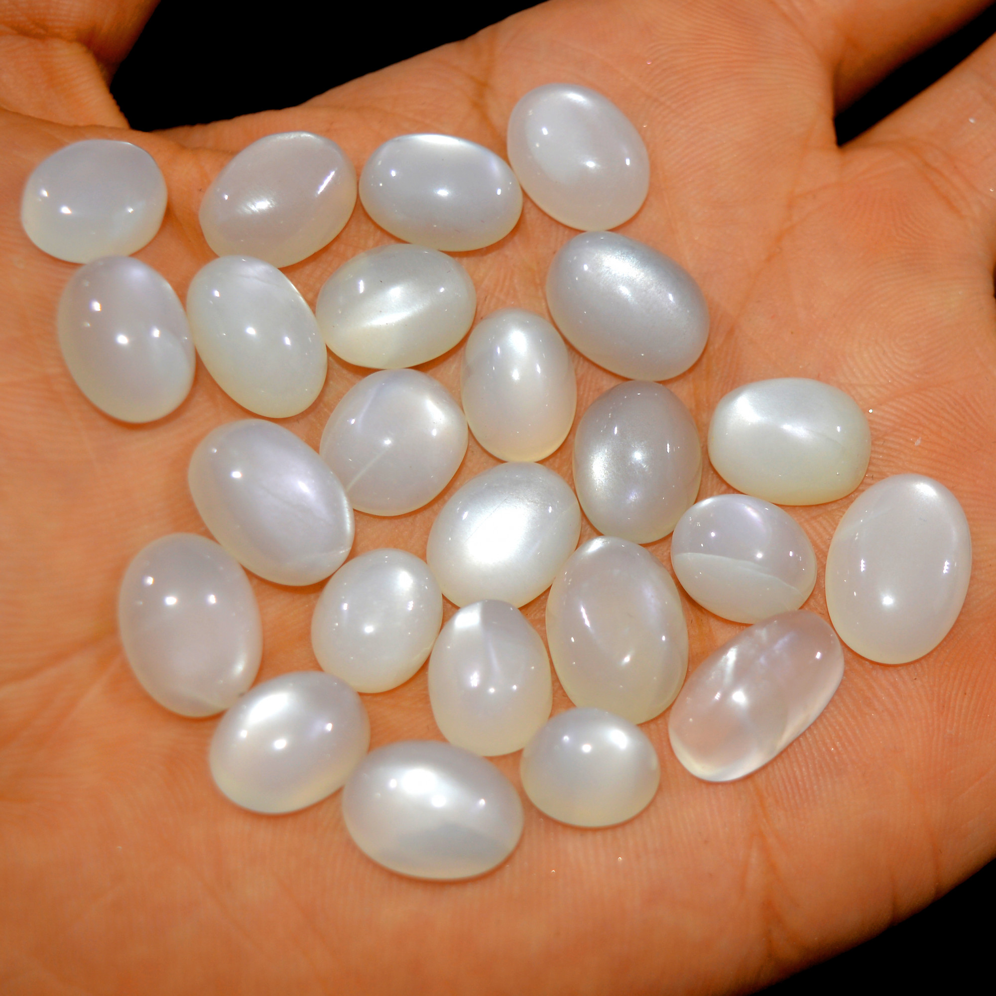 24Pcs 162Cts Natural White Moonstone Cabochon Lot Semi Precious Loose Gemstone Handmade Healing Crystal Jewelry 15x10 9x7mm 16109