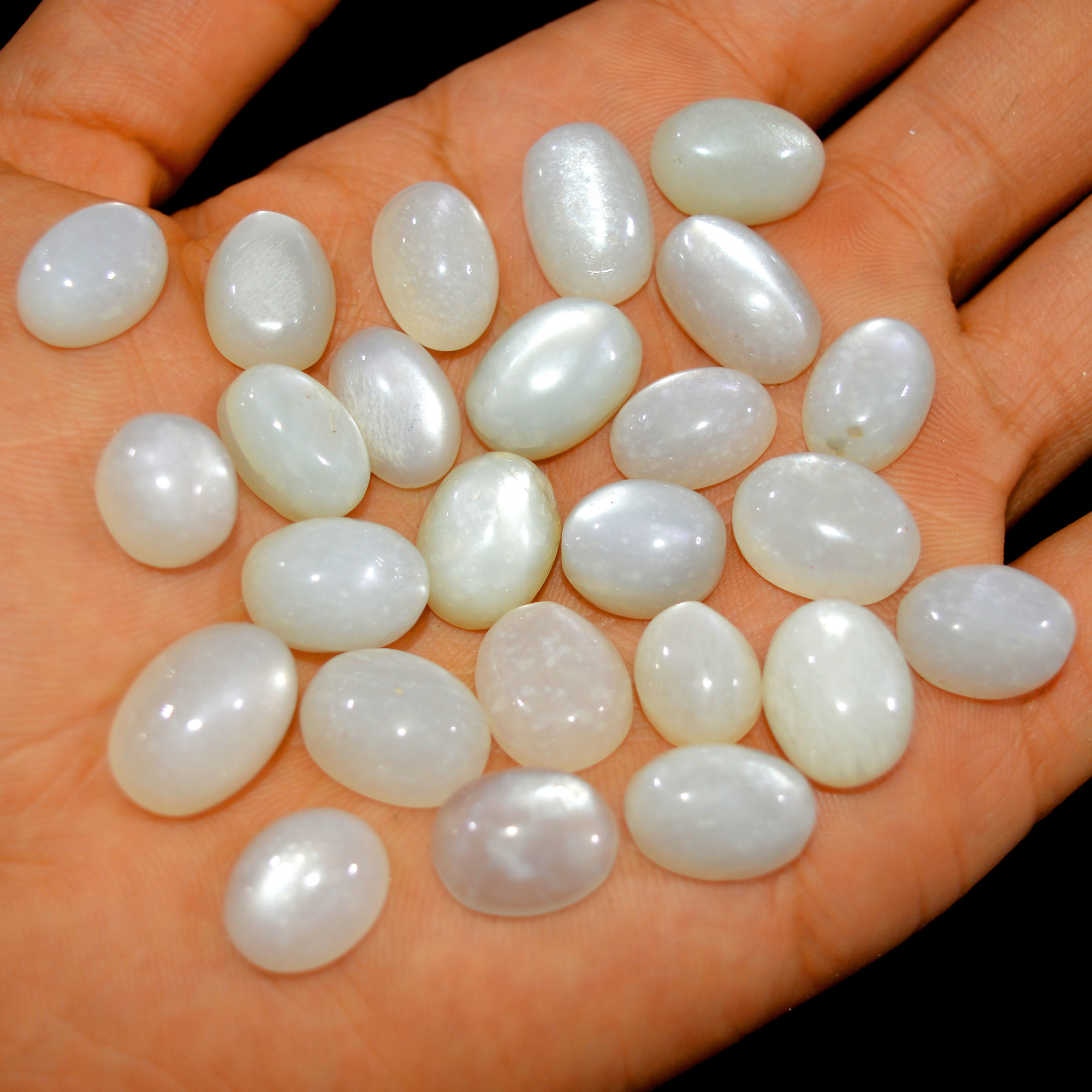 25Pcs 215Cts Natural White Moonstone Cabochon Lot Semi Precious Loose Gemstone Handmade Healing Crystal Jewelry 15x8 10x9mm 16111