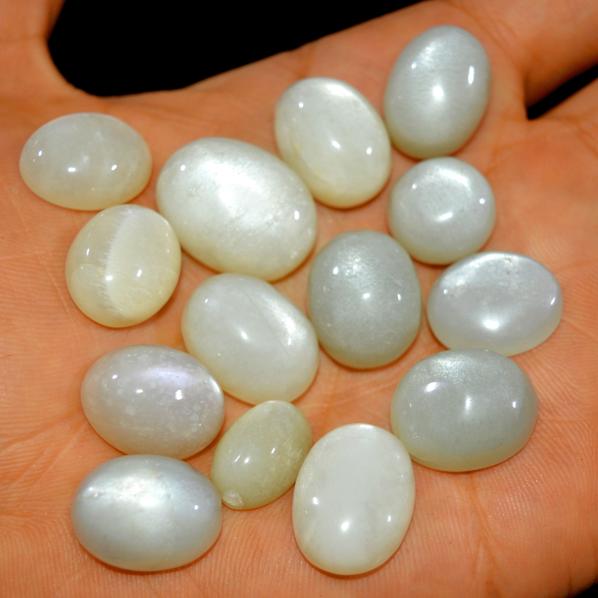 14Pcs 247Cts Natural White Moonstone Cabochon Lot Semi Precious Loose Gemstone Handmade Healing Crystal Jewelry 20x15 13x13mm 16122