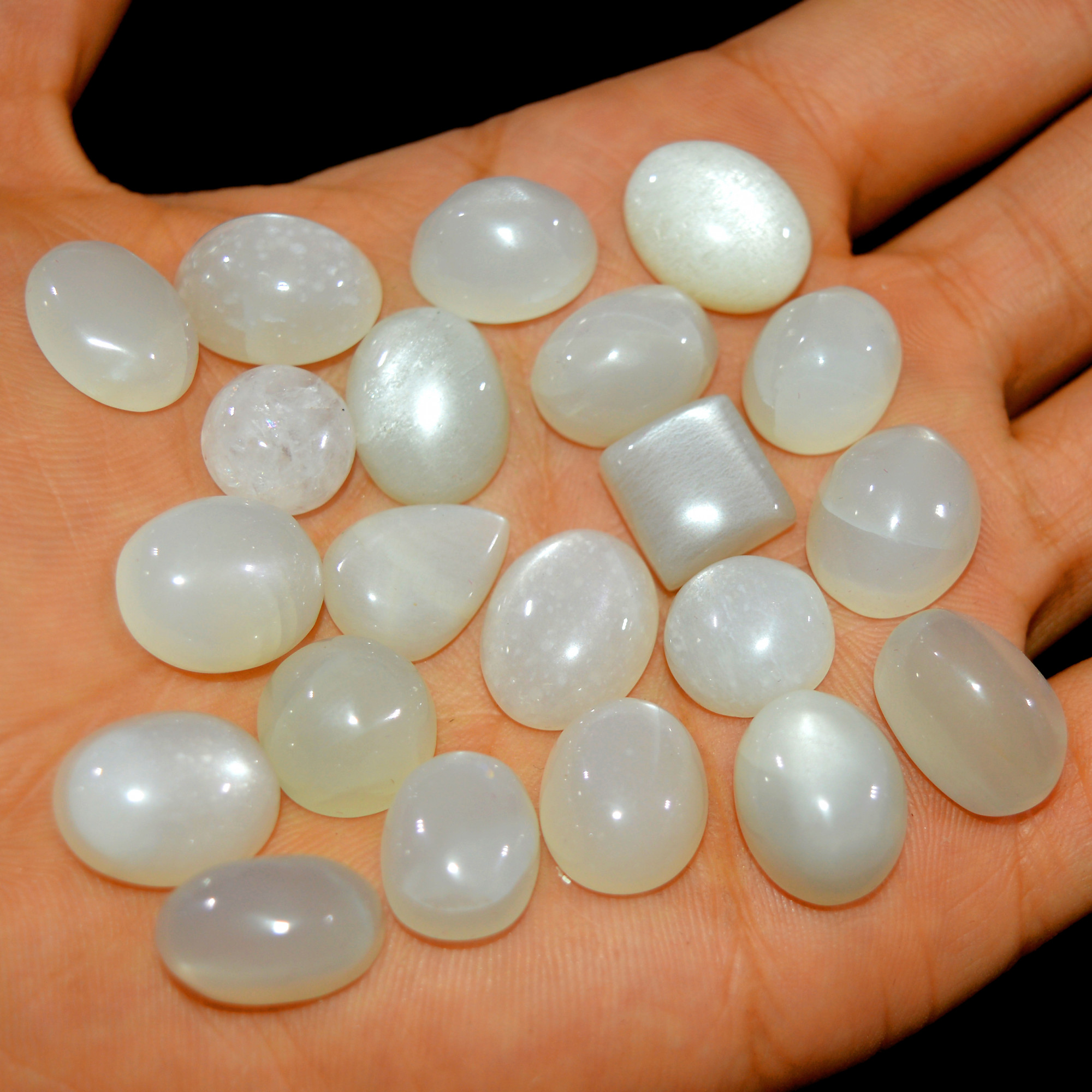 21Pcs 229Cts Natural White Moonstone Cabochon Lot Semi Precious Loose Gemstone Handmade Healing Crystal Jewelry 15x10 10x10mm 16124