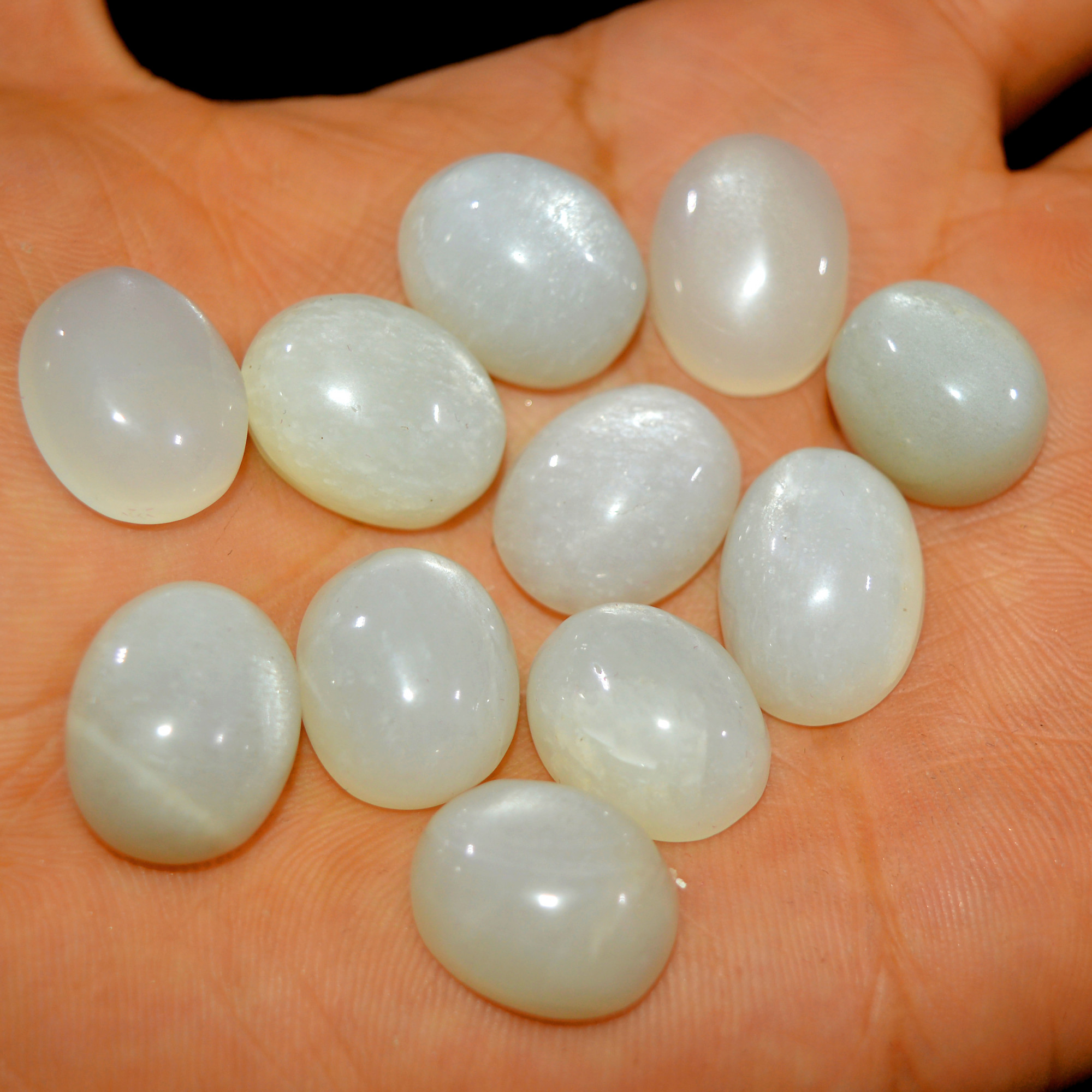 10Pcs 189Cts Natural White Moonstone Cabochon Lot Semi Precious Loose Gemstone Handmade Healing Crystal Jewelry 18x13 15x12mm 16126