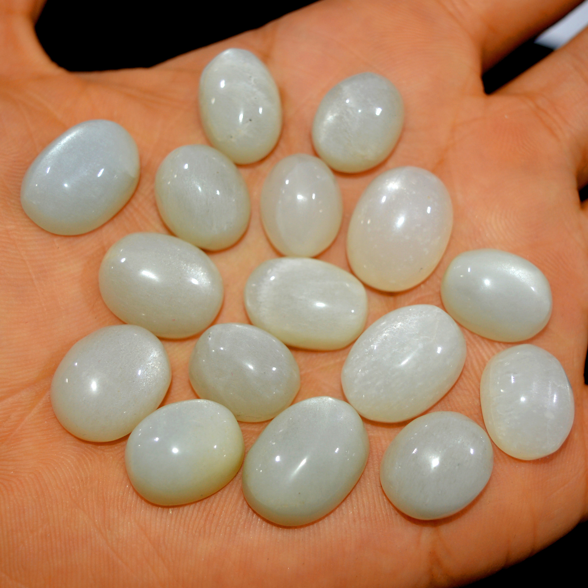 16Pcs 223Cts Natural White Moonstone Cabochon Lot Semi Precious Loose Gemstone Handmade Healing Crystal Jewelry 17x12 14x10mm 16127