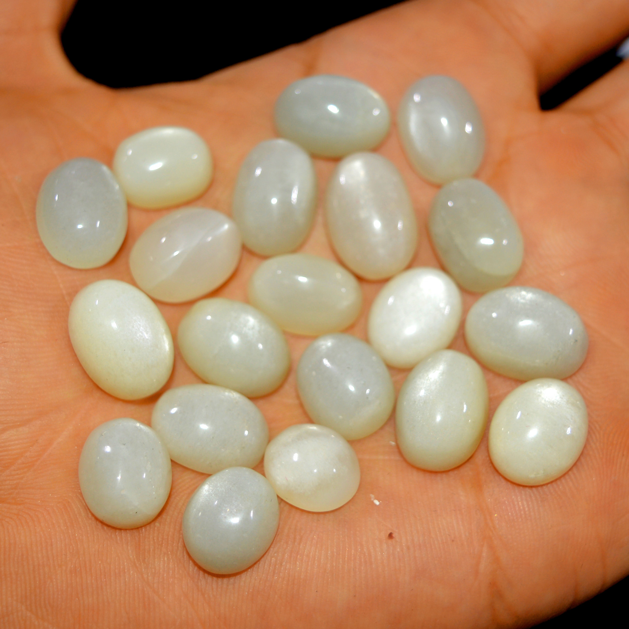 20Pcs 190Cts Natural White Moonstone Cabochon Lot Semi Precious Loose Gemstone Handmade Healing Crystal Jewelry 15x10 10x9mm 16129