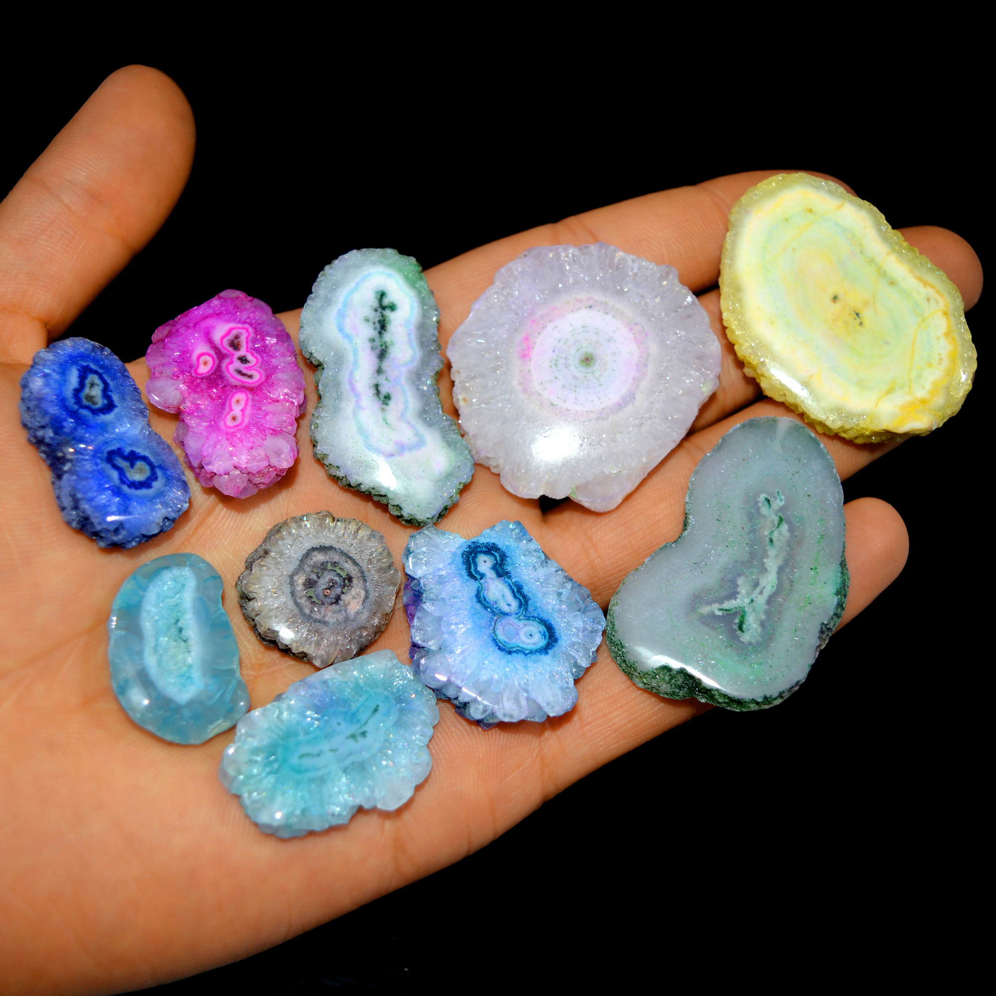 10 Pcs 524 Cts Natural Dyed Solar Quartz One Side Polished Loose Gemstone Handmade Healing Crystal Jewelry Lot 45x30 20x20mm 16131