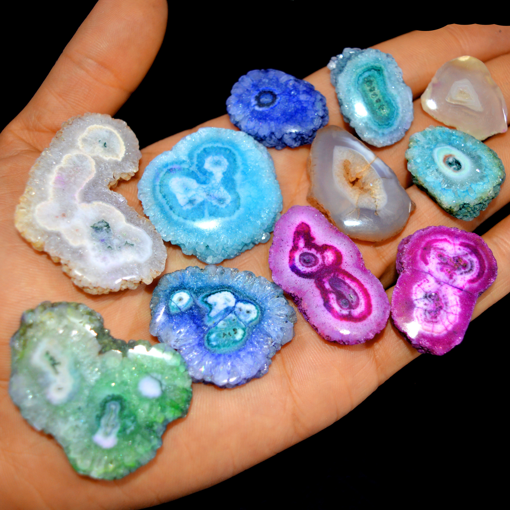 11 Pcs 528 Cts Natural Dyed Solar Quartz One Side Polished Loose Gemstone Handmade Healing Crystal Jewelry Lot 40x30 22x19mm 16132