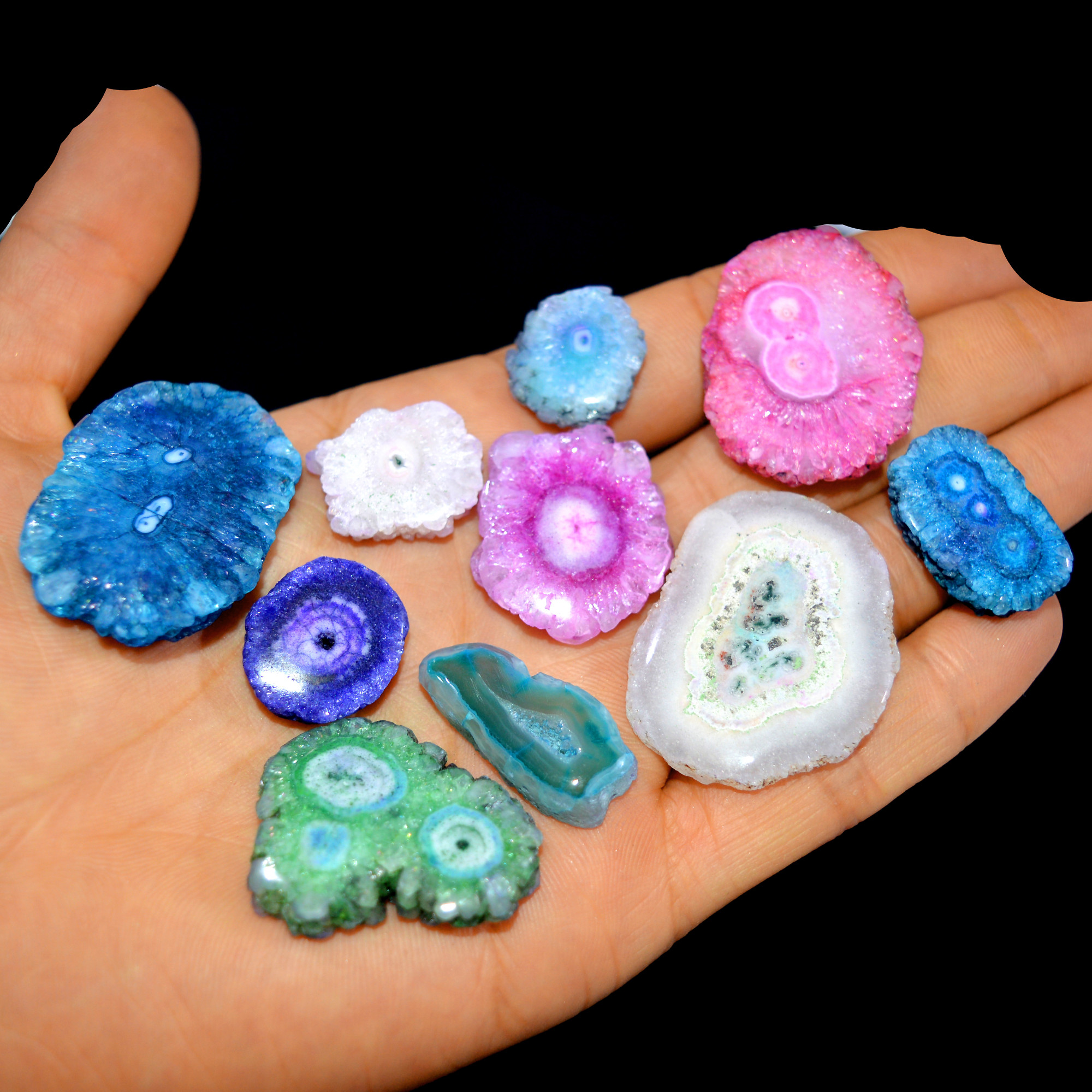 10 Pcs 392 Cts Natural Dyed Solar Quartz One Side Polished Loose Gemstone Handmade Healing Crystal Jewelry Lot 40x25 15x15mm 16133