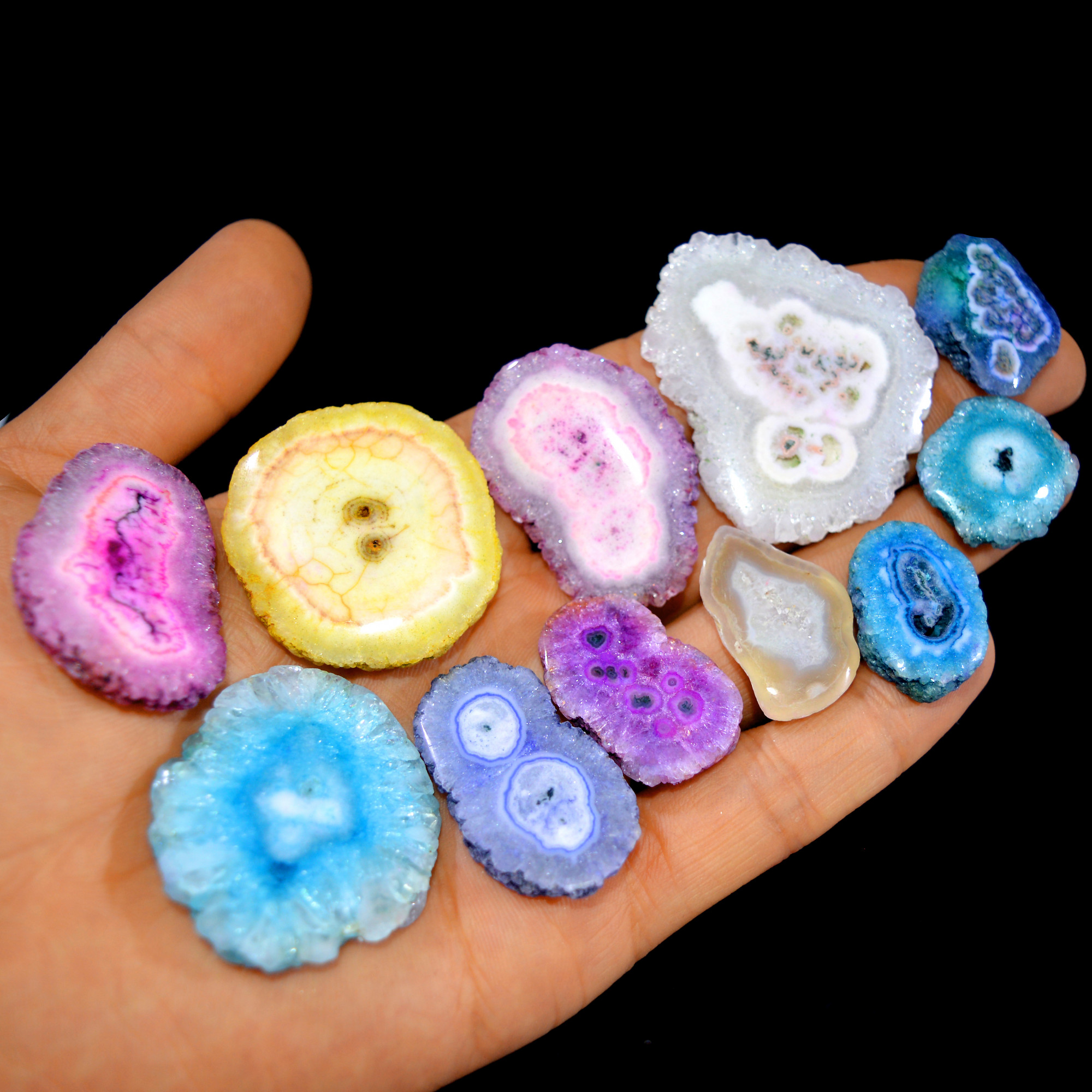 11 Pcs 549 Cts Natural Dyed Solar Quartz One Side Polished Loose Gemstone Handmade Healing Crystal Jewelry Lot 45x37 24x16mm 16134