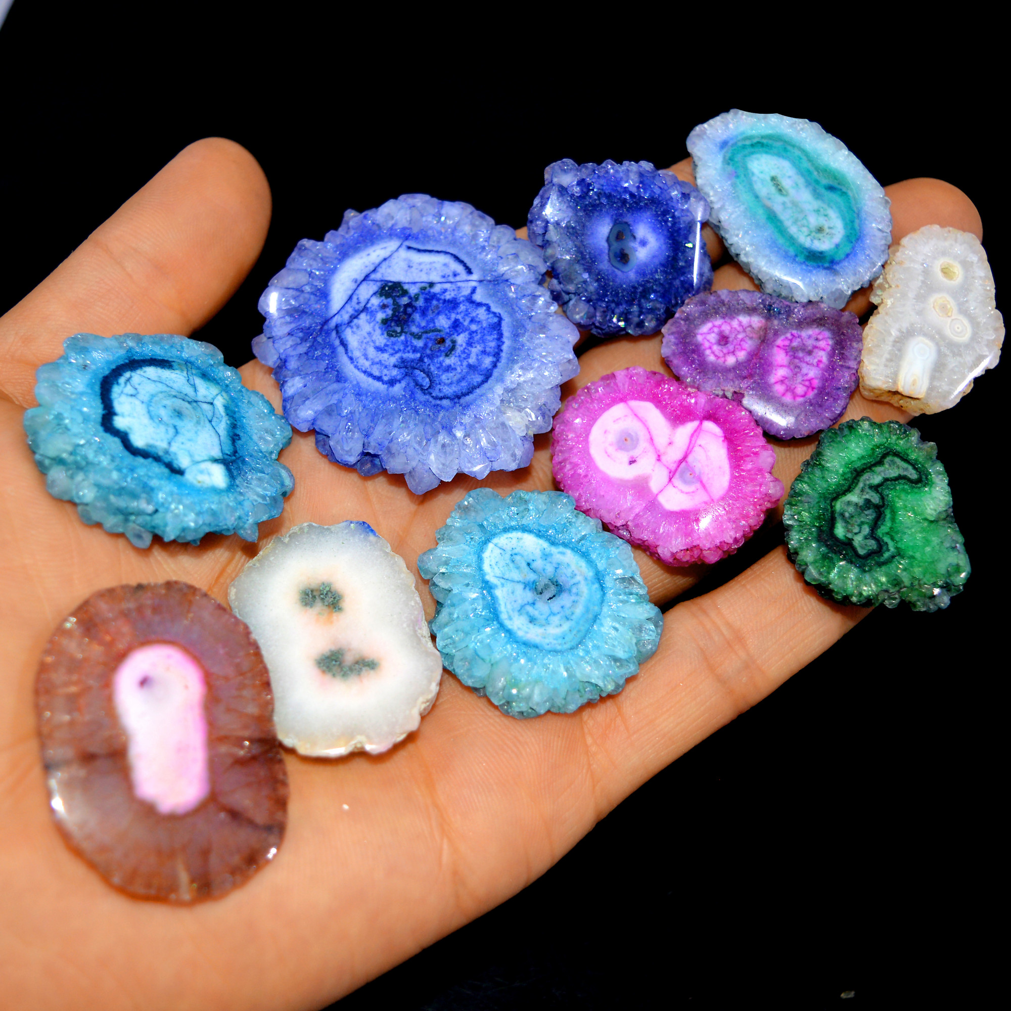 11 Pcs 602 Cts Natural Dyed Solar Quartz One Side Polished Loose Gemstone Handmade Healing Crystal Jewelry Lot 45x40 30x25mm 16135