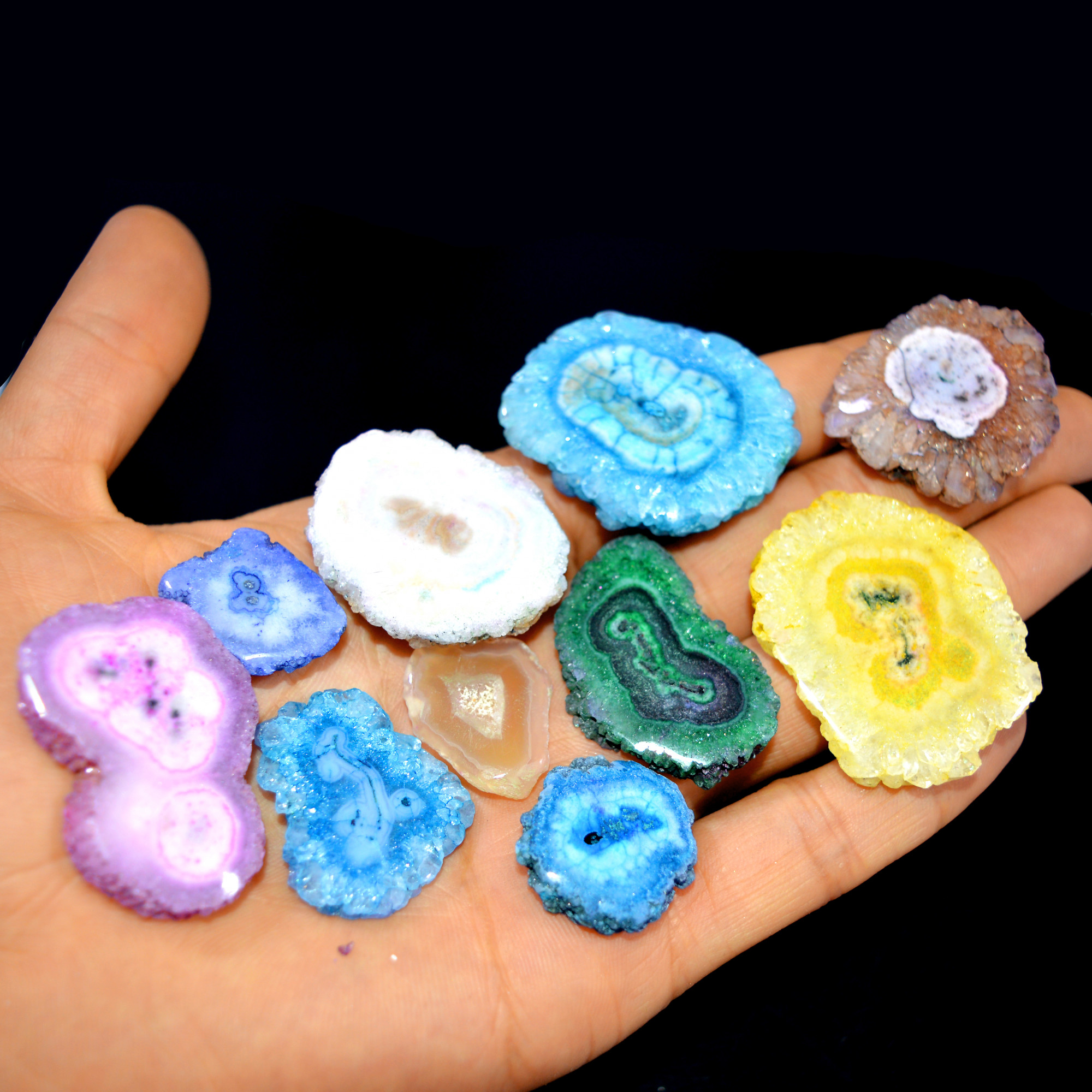 10 Pcs 499 Cts Natural Dyed Solar Quartz One Side Polished Loose Gemstone Handmade Healing Crystal Jewelry Lot 40x32 24x19mm 16136