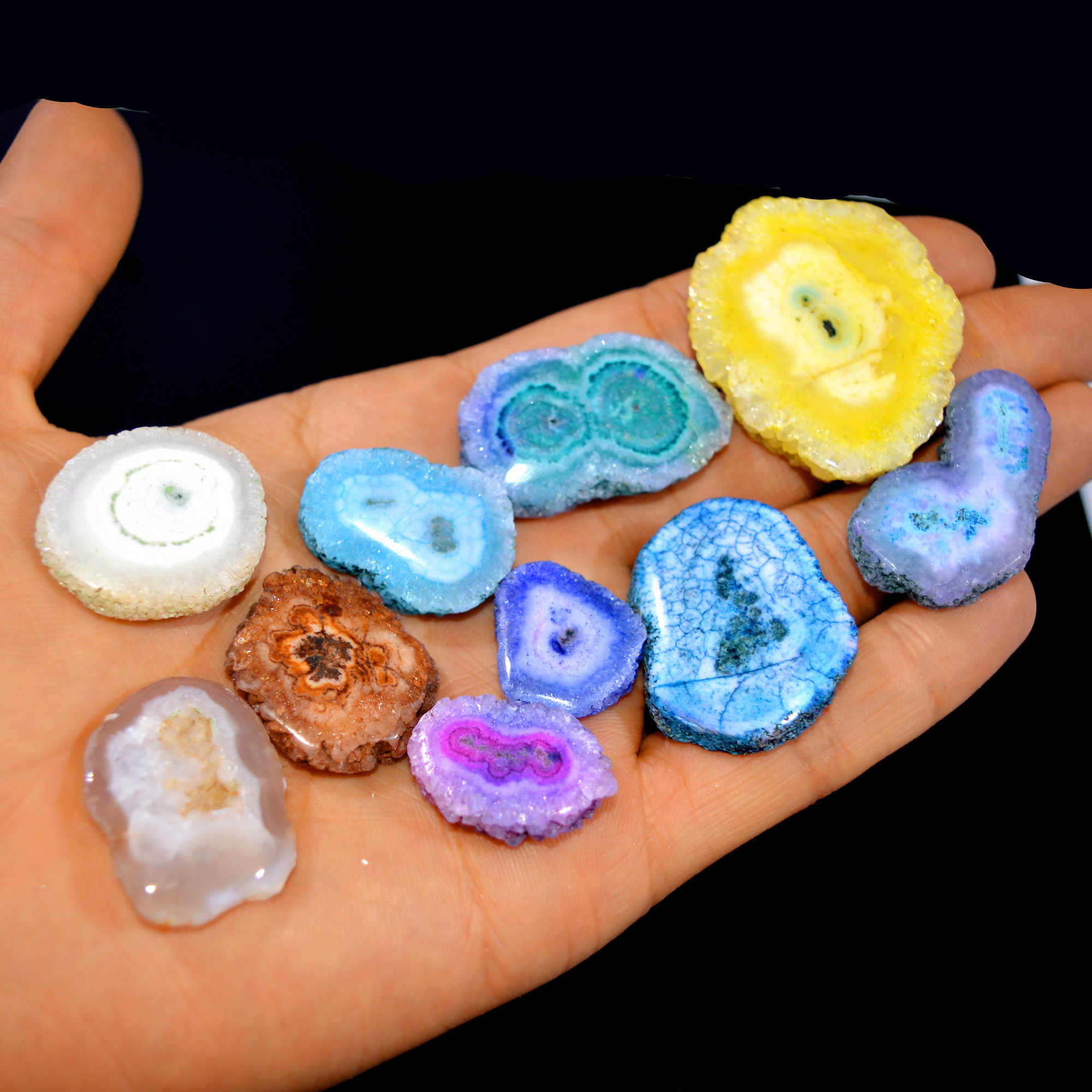 10 Pcs 405 Cts Natural Dyed Solar Quartz One Side Polished Loose Gemstone Handmade Healing Crystal Jewelry Lot 42x35 20x17mm 16137