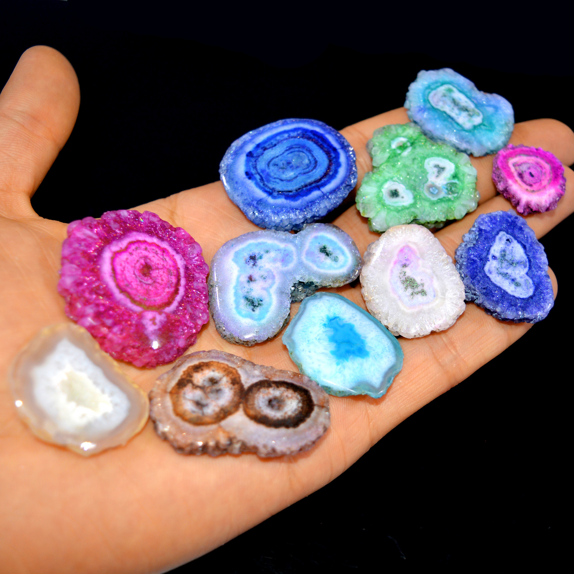 11 Pcs 526 Cts Natural Dyed Solar Quartz One Side Polished Loose Gemstone Handmade Healing Crystal Jewelry Lot 35x35 20x19mm 16138