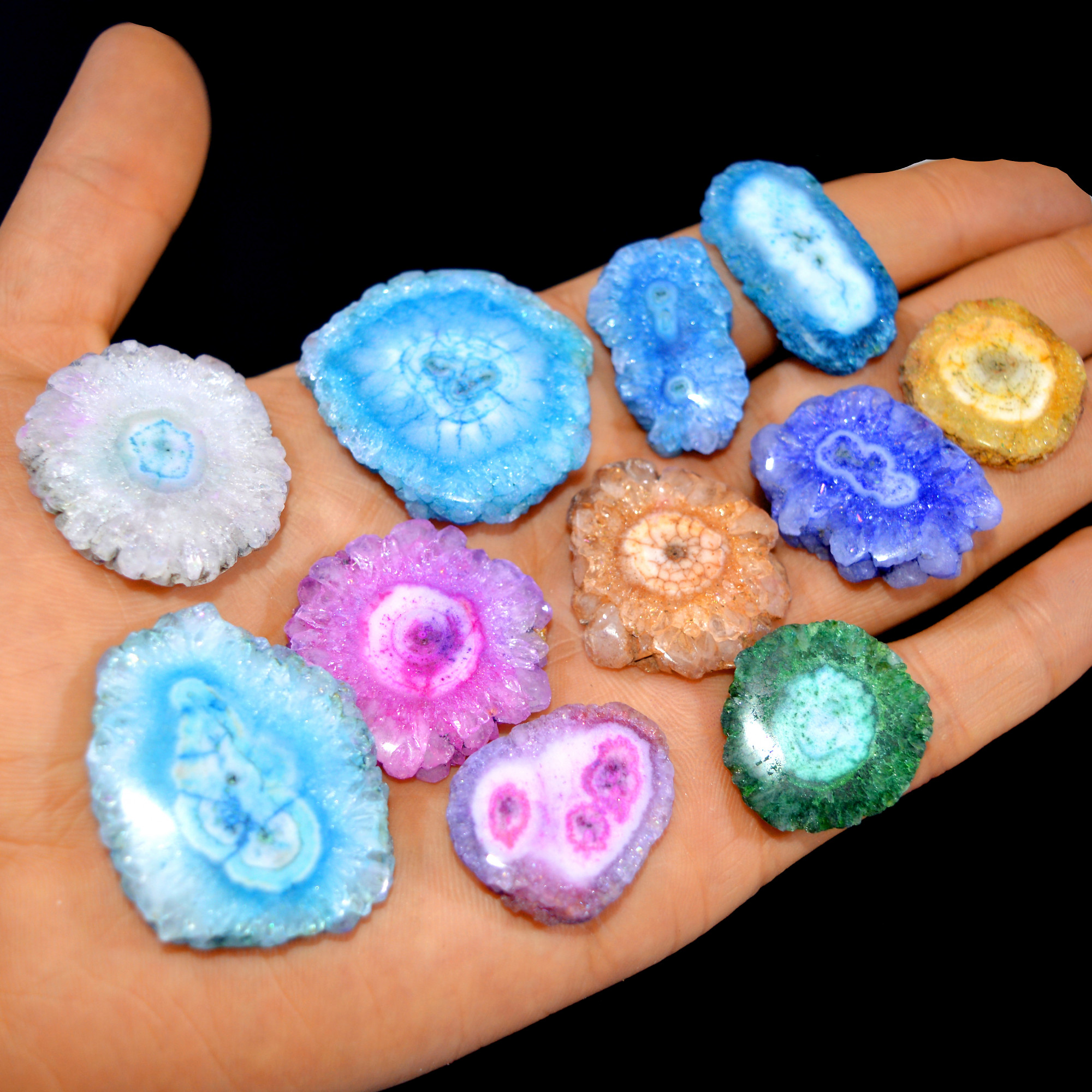 11 Pcs 470 Cts Natural Dyed Solar Quartz One Side Polished Loose Gemstone Handmade Healing Crystal Jewelry Lot 40x30 23x20mm 16139