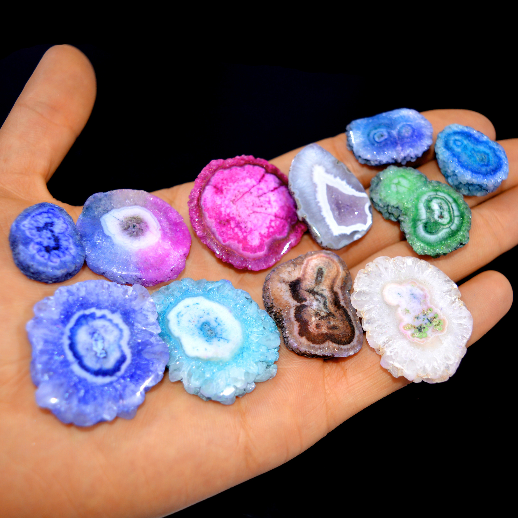 11 Pcs 470 Cts Natural Dyed Solar Quartz One Side Polished Loose Gemstone Handmade Healing Crystal Jewelry Lot 38x28 24x16mm 16140