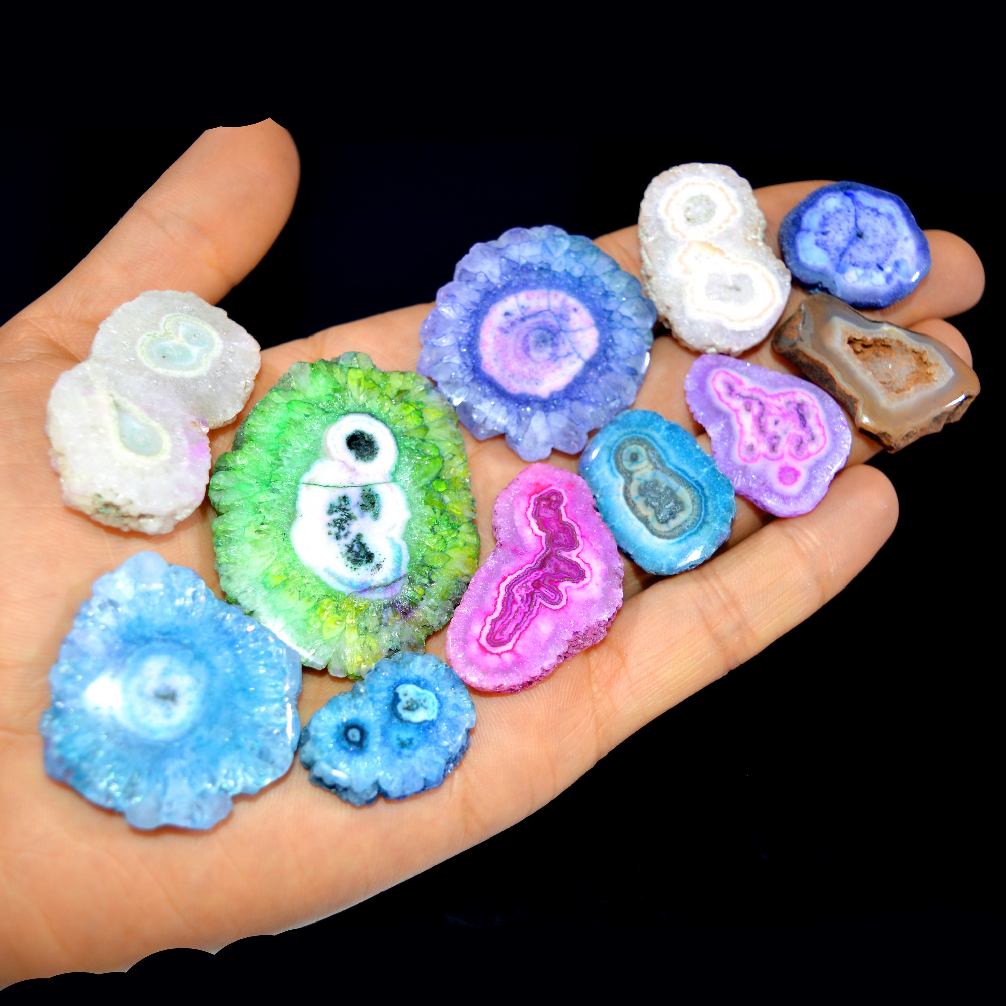 11 Pcs 587 Cts Natural Dyed Solar Quartz One Side Polished Loose Gemstone Handmade Healing Crystal Jewelry Lot 50x35 24x20mm 16141