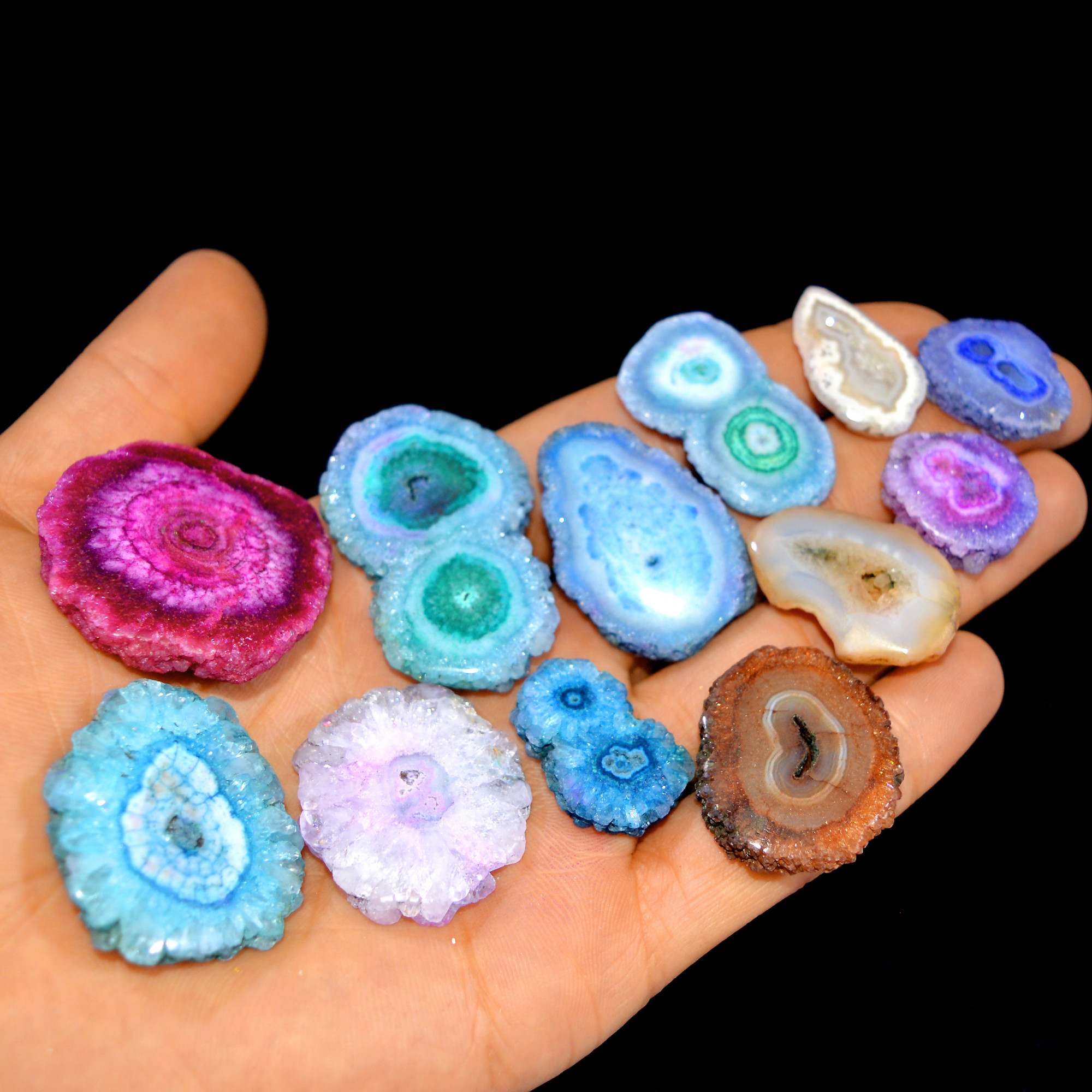 12 Pcs 507 Cts Natural Dyed Solar Quartz One Side Polished Loose Gemstone Handmade Healing Crystal Jewelry Lot 40x35 21x19mm 16142