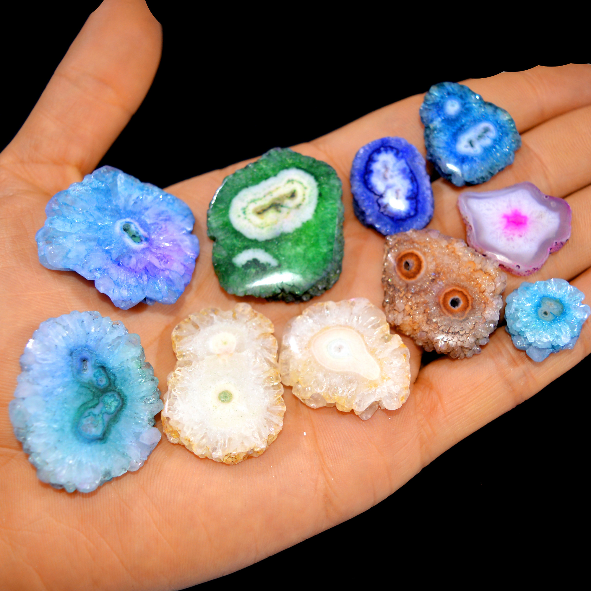 10 Pcs 384 Cts Natural Dyed Solar Quartz One Side Polished Loose Gemstone Handmade Healing Crystal Jewelry Lot 36x32 17x15mm 16143