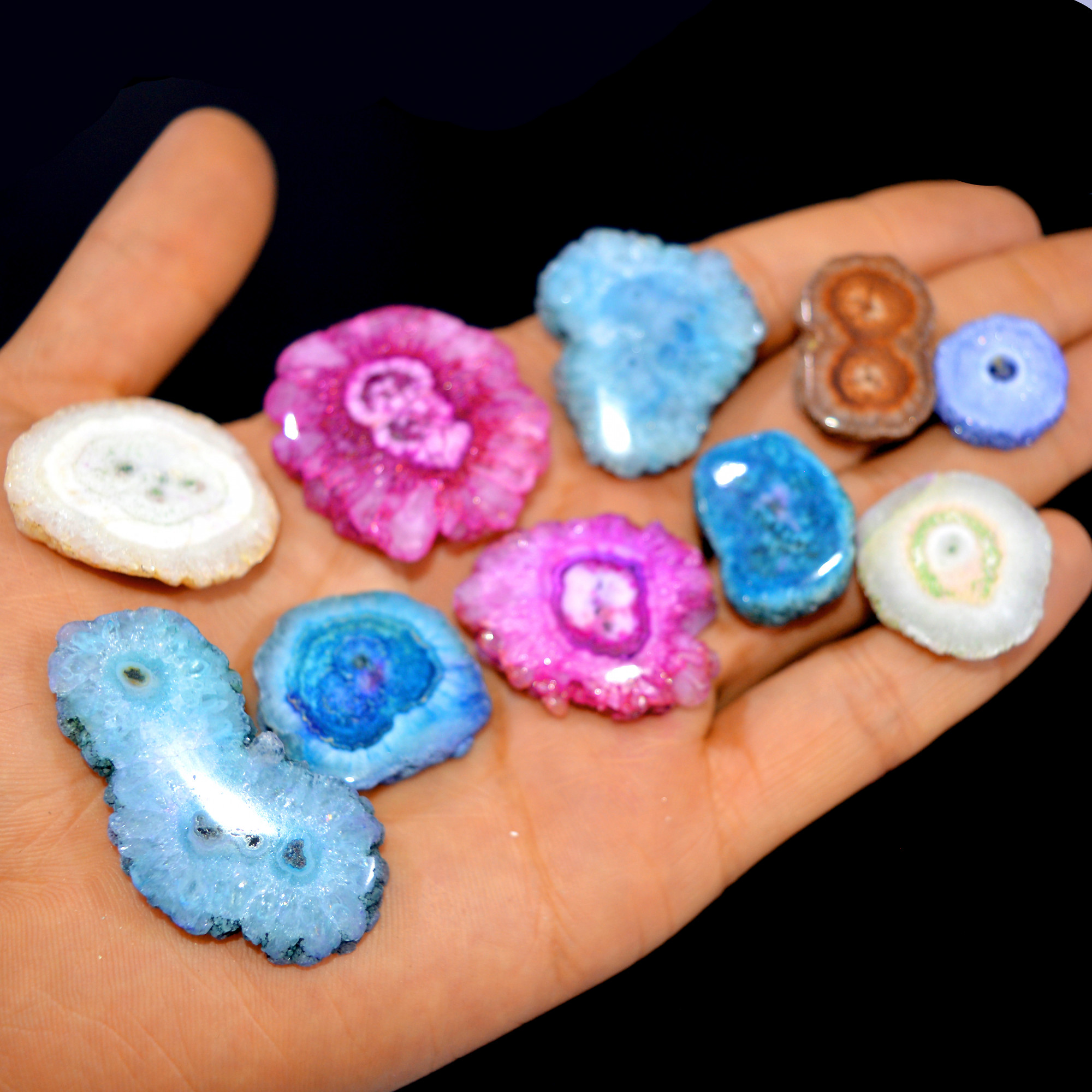 10 Pcs 428 Cts Natural Dyed Solar Quartz One Side Polished Loose Gemstone Handmade Healing Crystal Jewelry Lot 38x32 16x15mm 16144