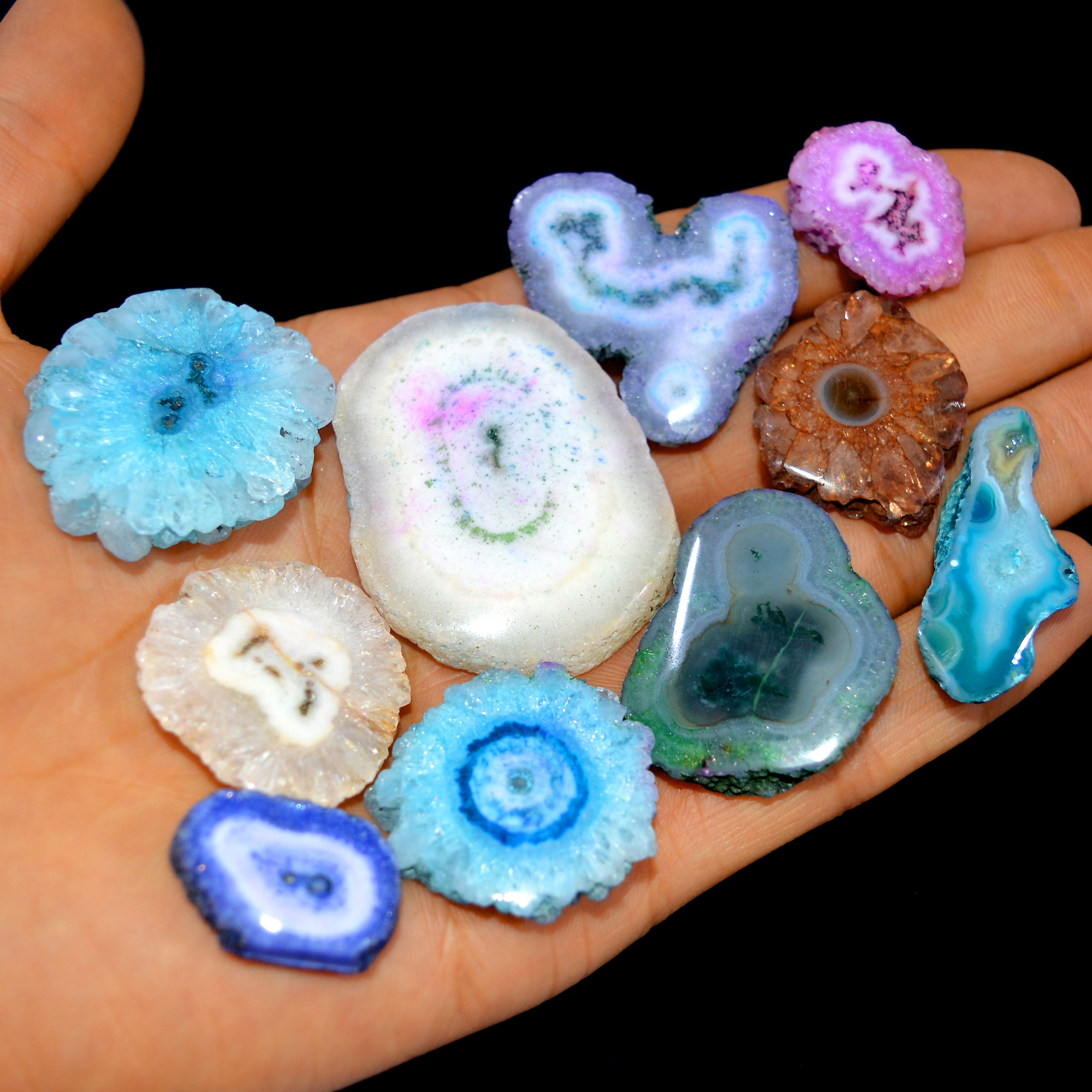 10 Pcs 461 Cts Natural Dyed Solar Quartz One Side Polished Loose Gemstone Handmade Healing Crystal Jewelry Lot 45x32 20x15mm 16145