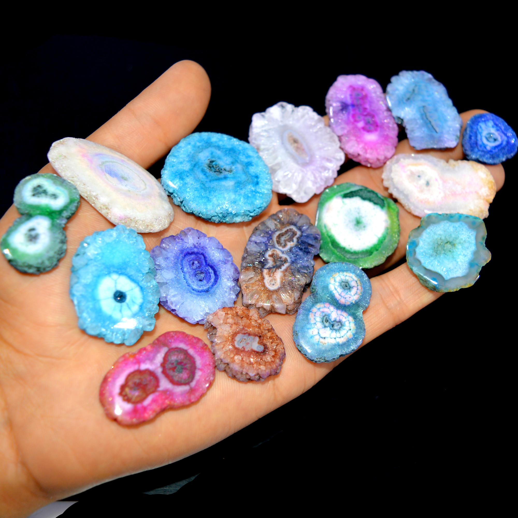 16 Pcs 741 Cts Natural Dyed Solar Quartz One Side Polished Loose Gemstone Handmade Healing Crystal Jewelry Lot 41x25 20x19mm 16146