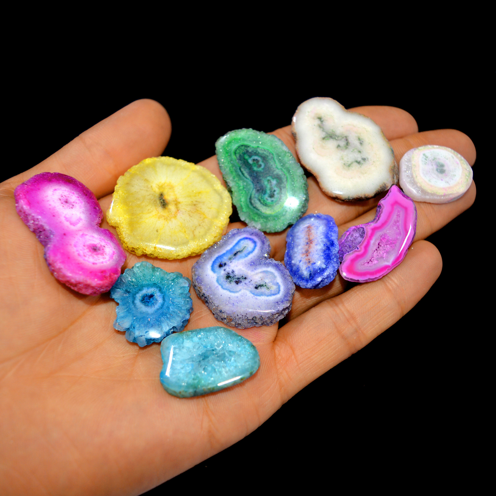 10 Pcs 372 Cts Natural Dyed Solar Quartz One Side Polished Loose Gemstone Handmade Healing Crystal Jewelry Lot 38x25 23x18mm 16147