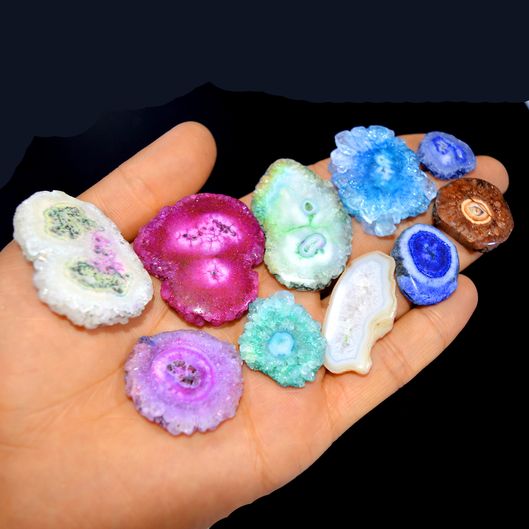 10 Pcs 490 Cts Natural Dyed Solar Quartz One Side Polished Loose Gemstone Handmade Healing Crystal Jewelry Lot 48x28 18x15mm 16148